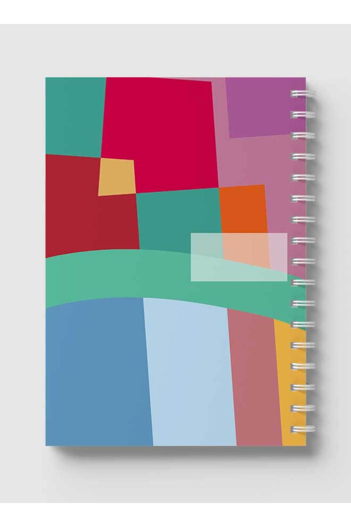 LOWHA-Spiral Notebook with Front and Back Hard Covers Featuring Abstract Colorful Shapes Design 5