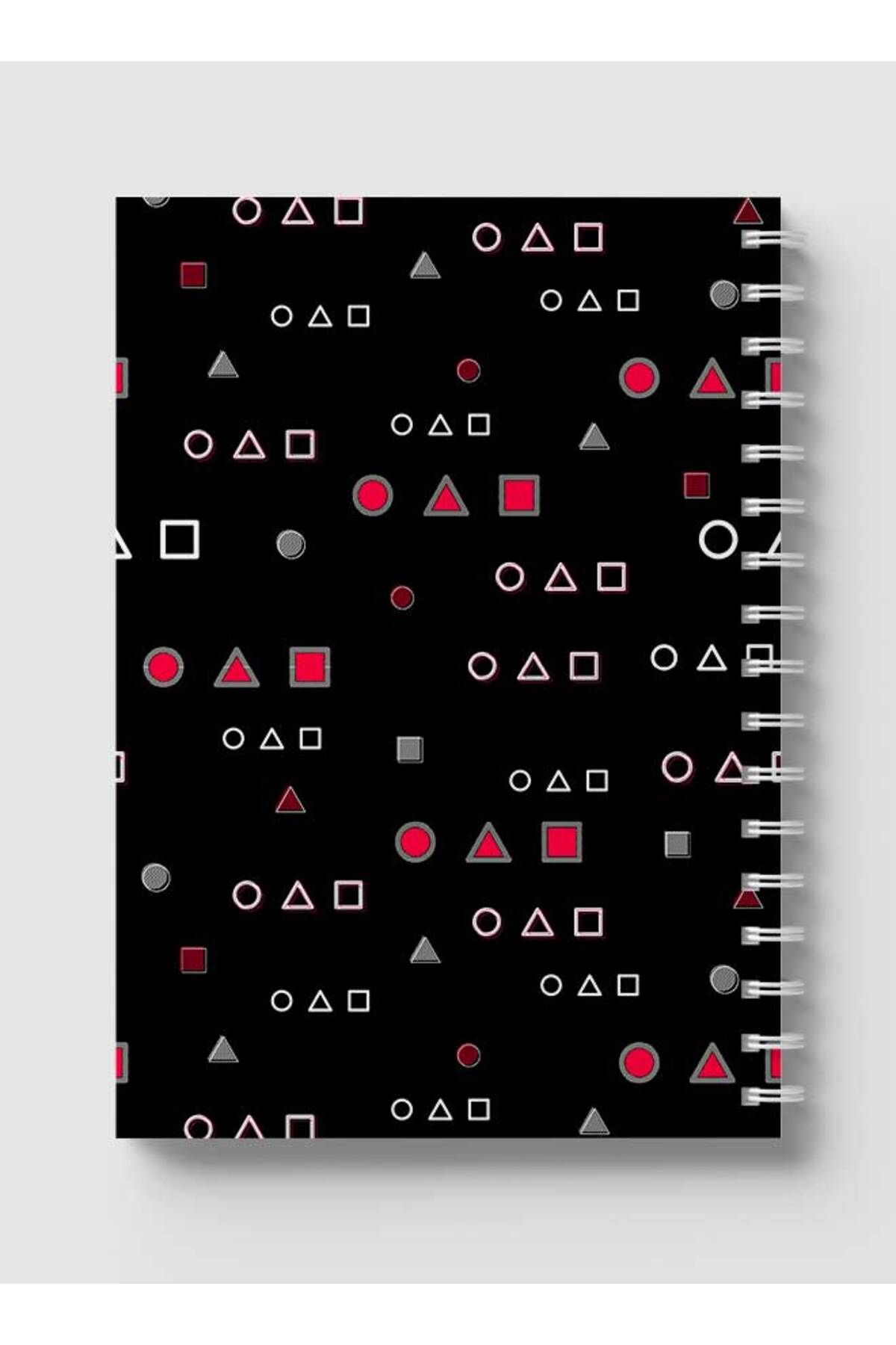 LOWHA-Spiral Notebook with Front and Back Hard Covers Featuring Squid Game Shapes Design 5