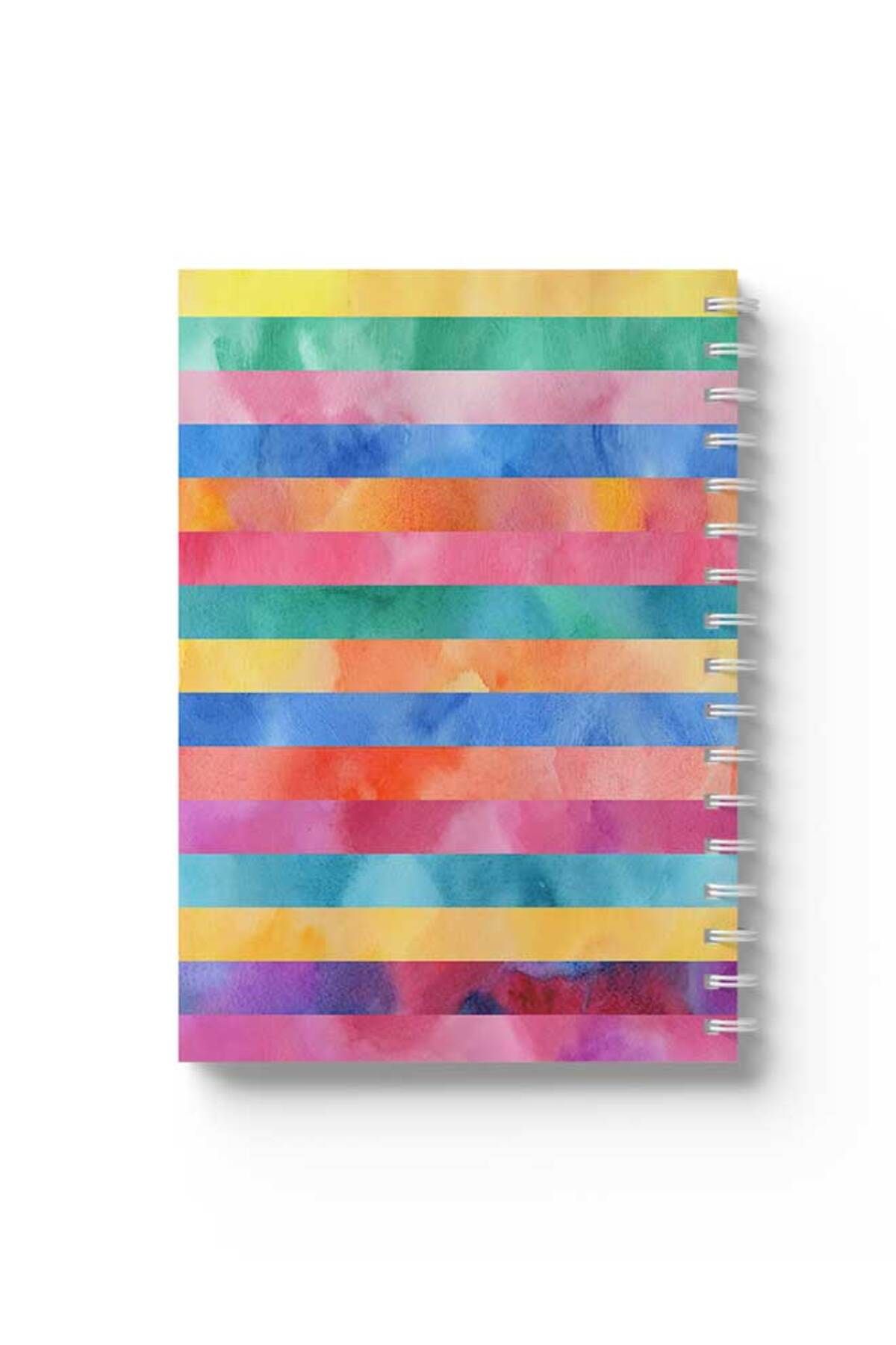 LOWHA-Spiral Notebook with Front and Back Hard Covers Featuring Colourful Stripes Design 1