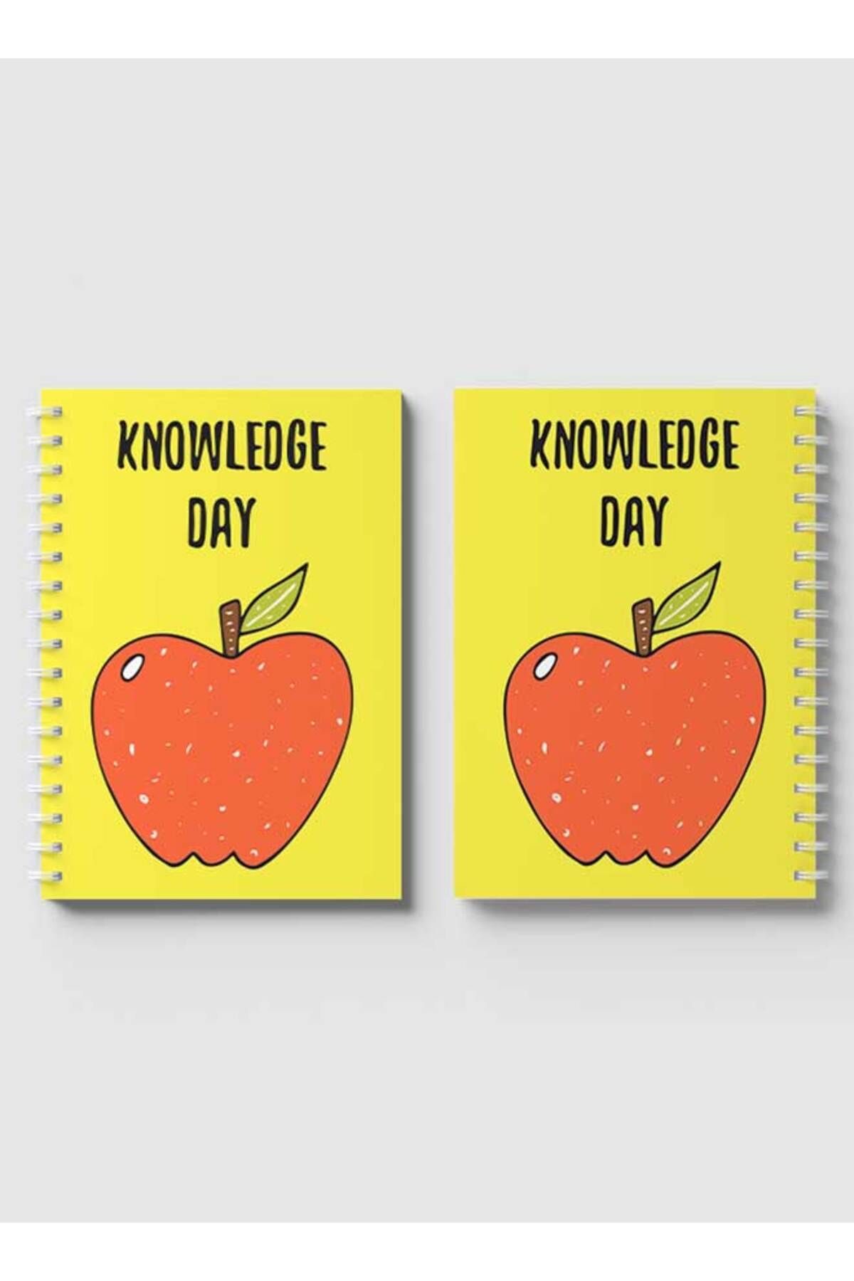 LOWHA-Spiral Notebook with Front and Back Hard Covers Featuring Knowledge Day Apple Design 4