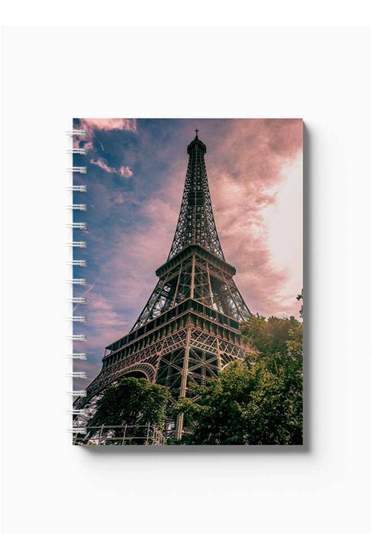 LOWHA-Spiral Notebook with Front and Back Hard Covers Featuring Eiffel Tower Design 5