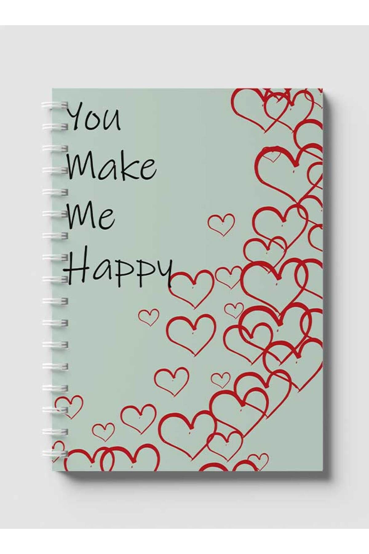 LOWHA-Spiral Notebook with Front and Back Hard Covers Featuring Hearts You Make Me Happy Design 1