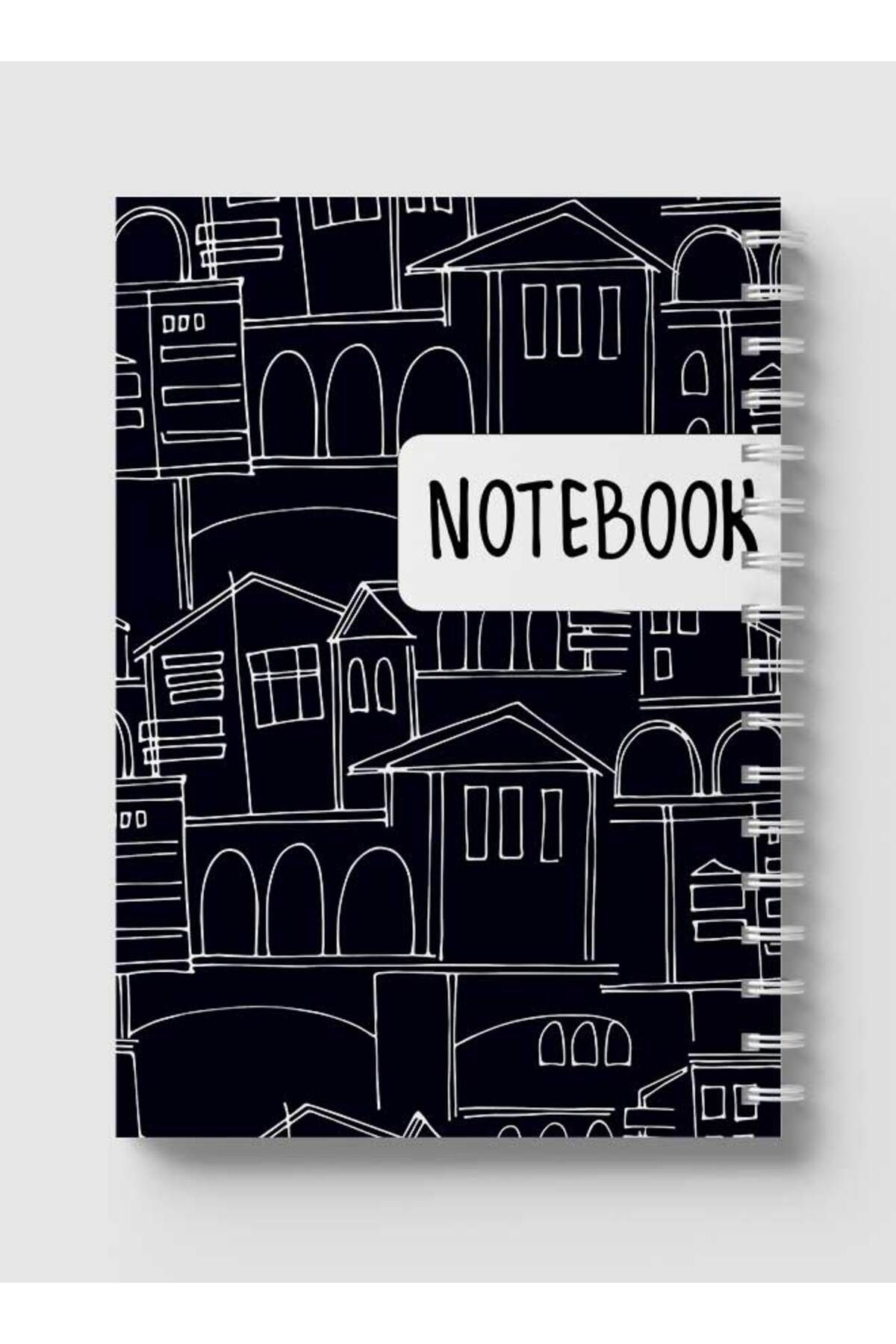 LOWHA-Spiral Notebook with Front and Back Hard Covers Featuring Patterns with Cityscapes Design 5
