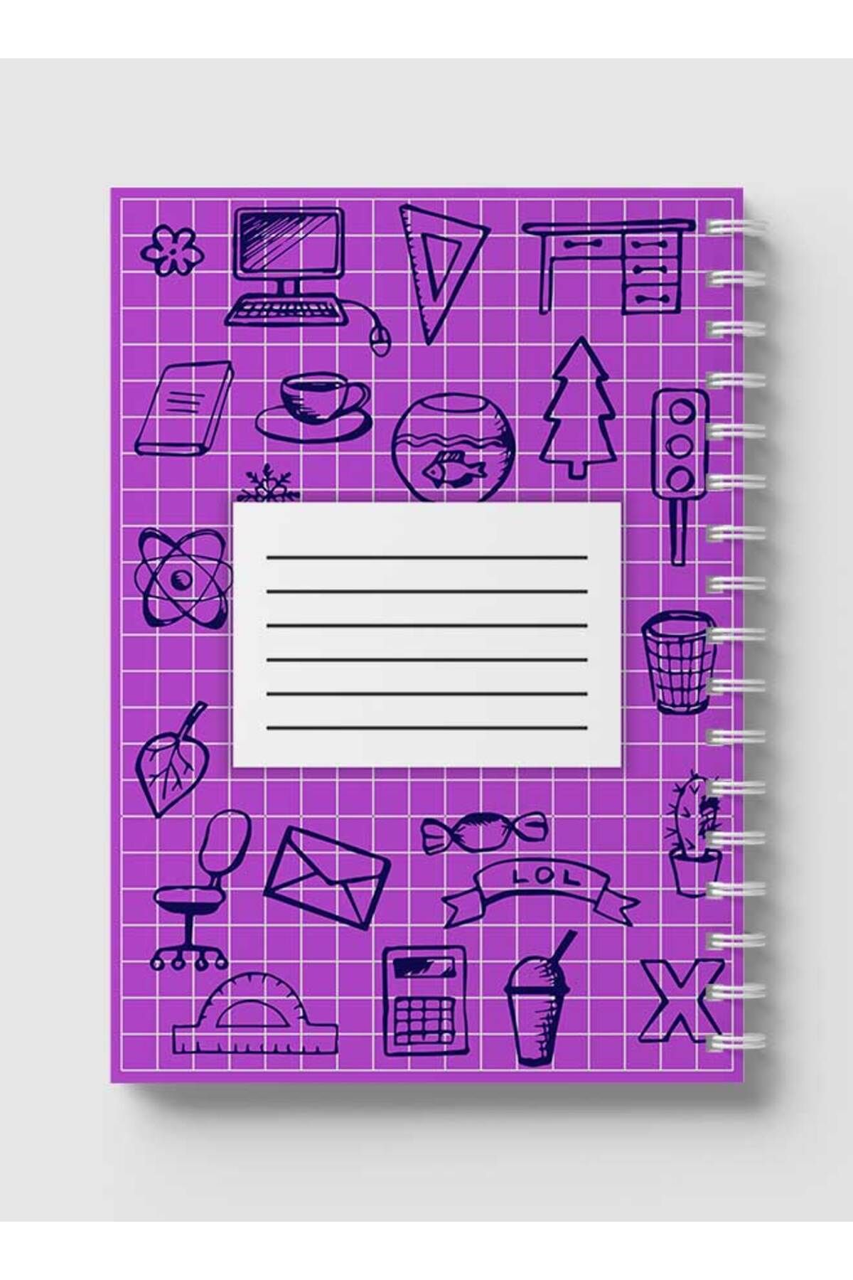 LOWHA-Spiral Notebook with Front and Back Hard Covers Featuring Back to School Grid Lines Design 5