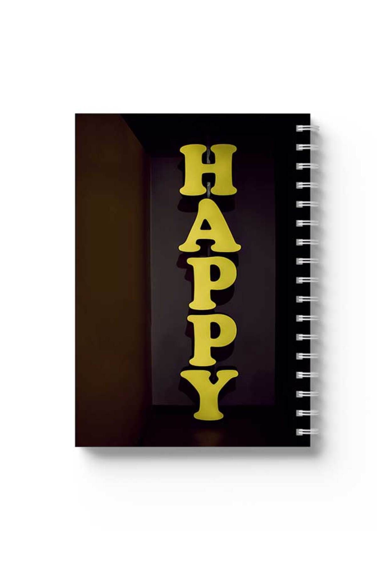 LOWHA-Spiral Notebook with Front and Back Hard Covers Featuring Happy Design 1
