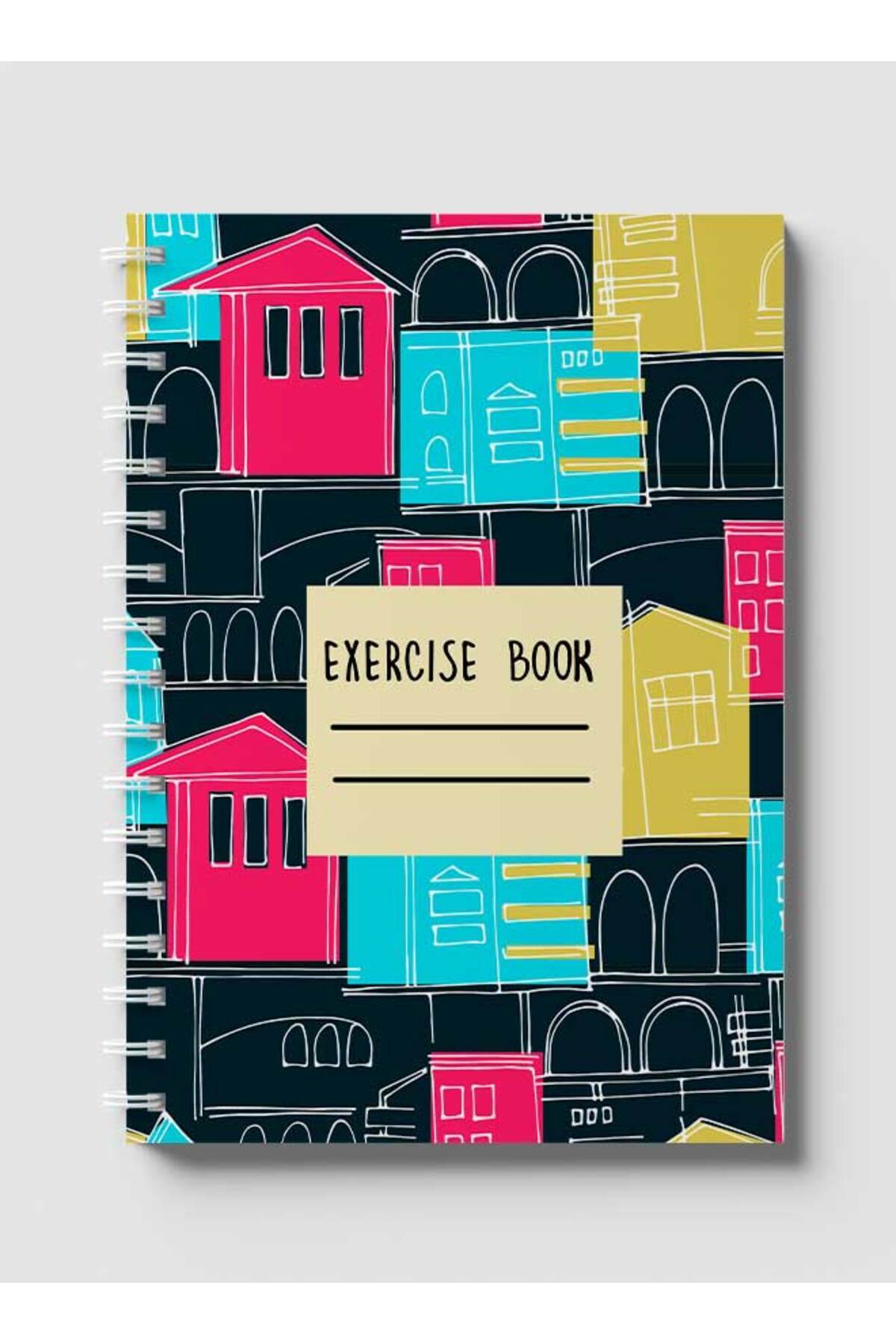 LOWHA-Spiral Notebook with Front and Back Hard Covers Featuring Patterns with Cityscapes Design 1