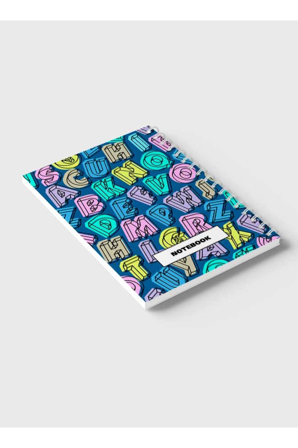 LOWHA-Spiral Notebook with Front and Back Hard Covers Featuring Colored Bold Letters Design 6