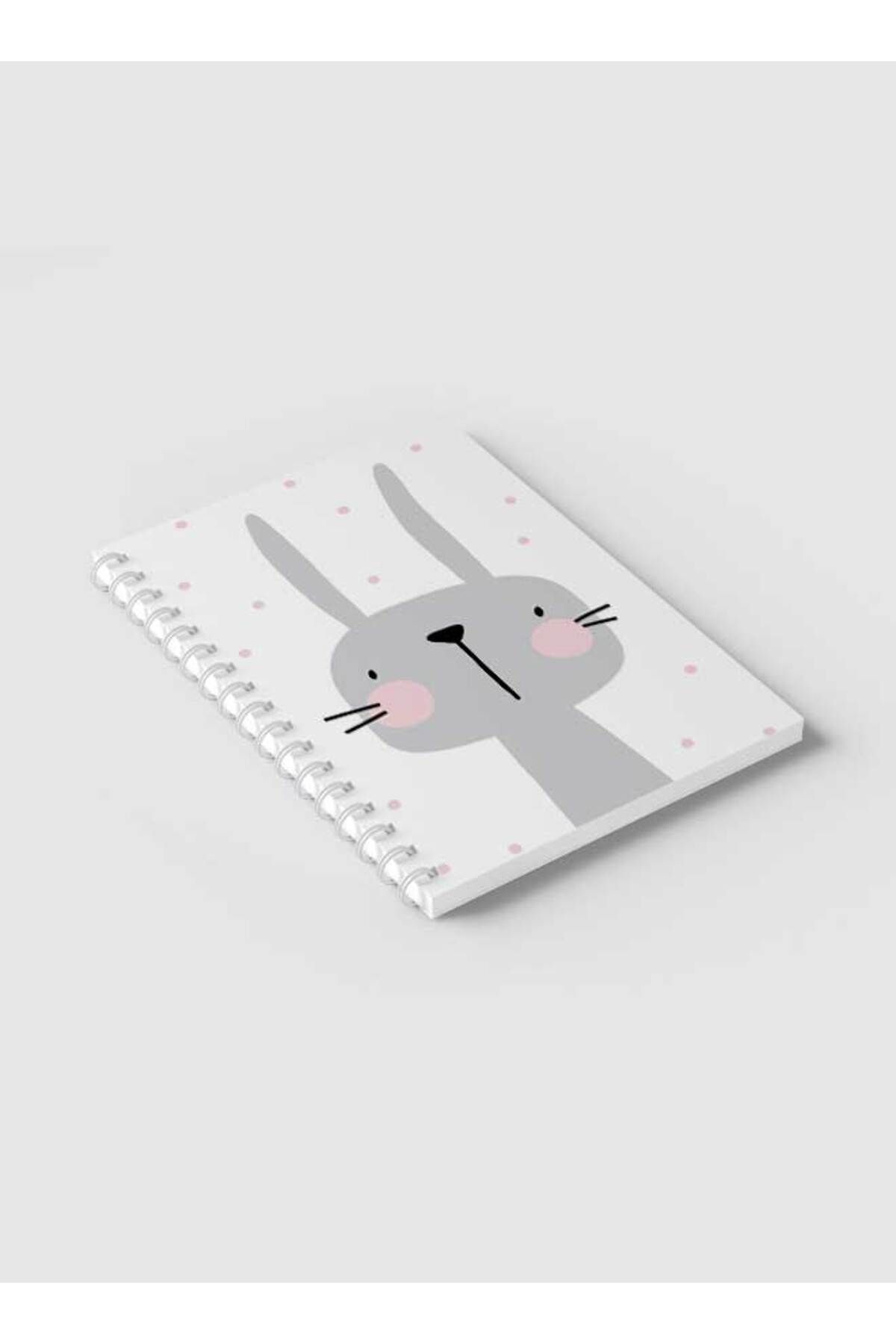 LOWHA-Spiral Notebook with Front and Back Hard Covers Featuring Rabbit Cartoon & Dots Design 2