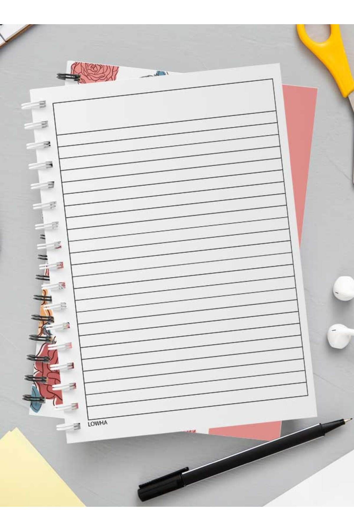 LOWHA-Spiral Notebook with Front and Back Hard Covers Featuring Line Draft Flower Design 3