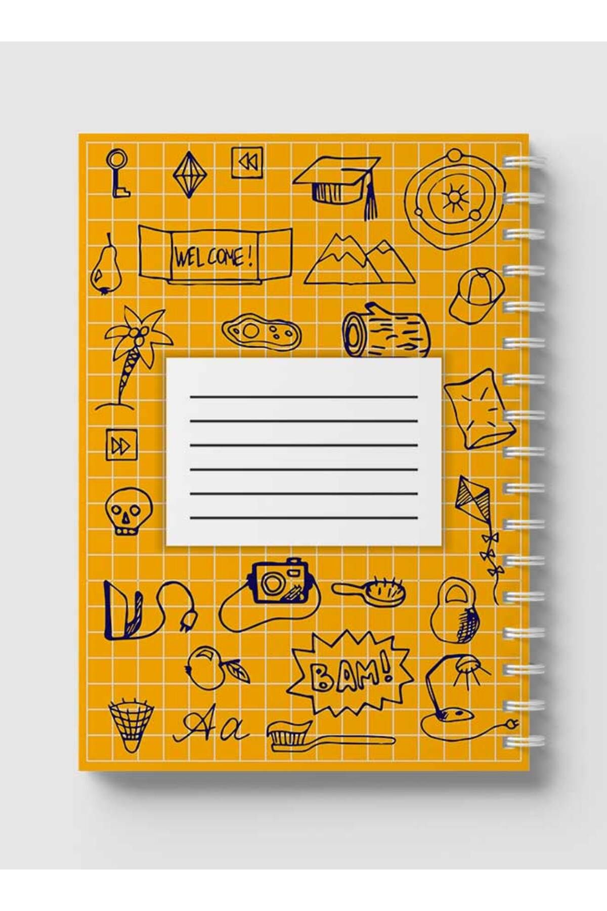 LOWHA-Spiral Notebook with Front and Back Hard Covers Featuring Back to School Grid Lines Design 5