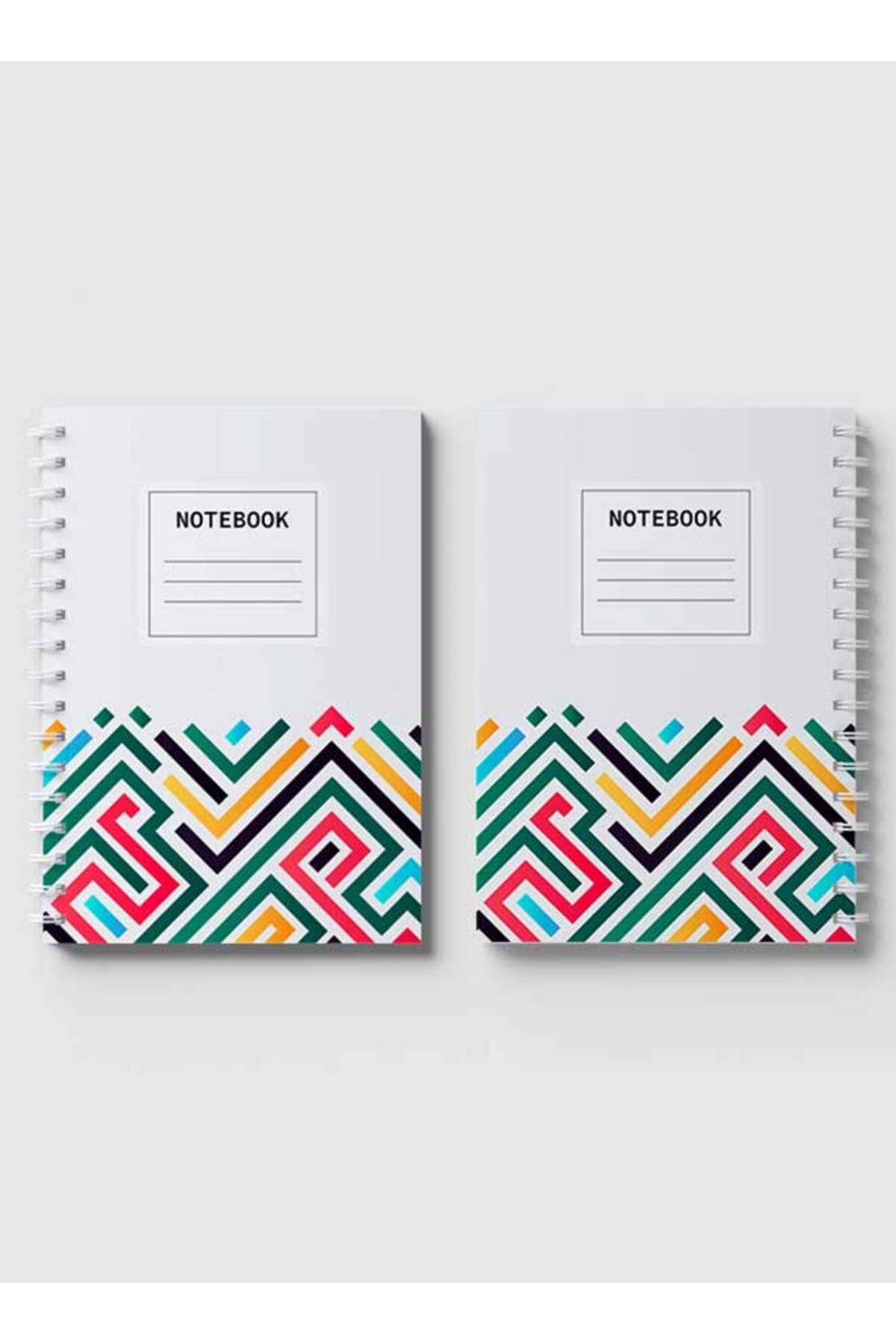 LOWHA-Spiral Notebook with Front and Back Hard Covers Featuring Abstarct Colored Lines Design 4