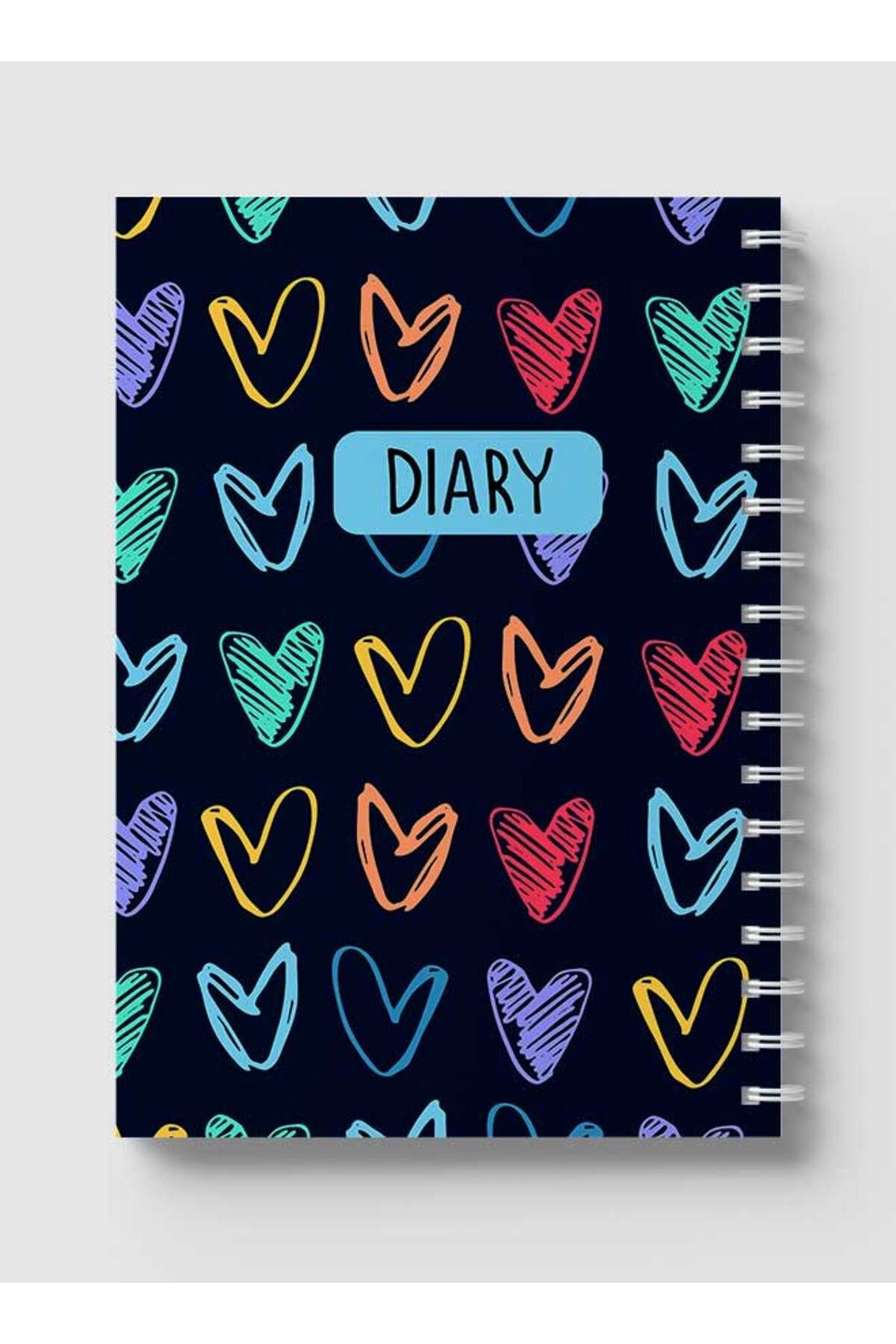 LOWHA-Spiral Notebook with Front and Back Hard Covers Featuring Colored Heart Shapes Drawing Design 5
