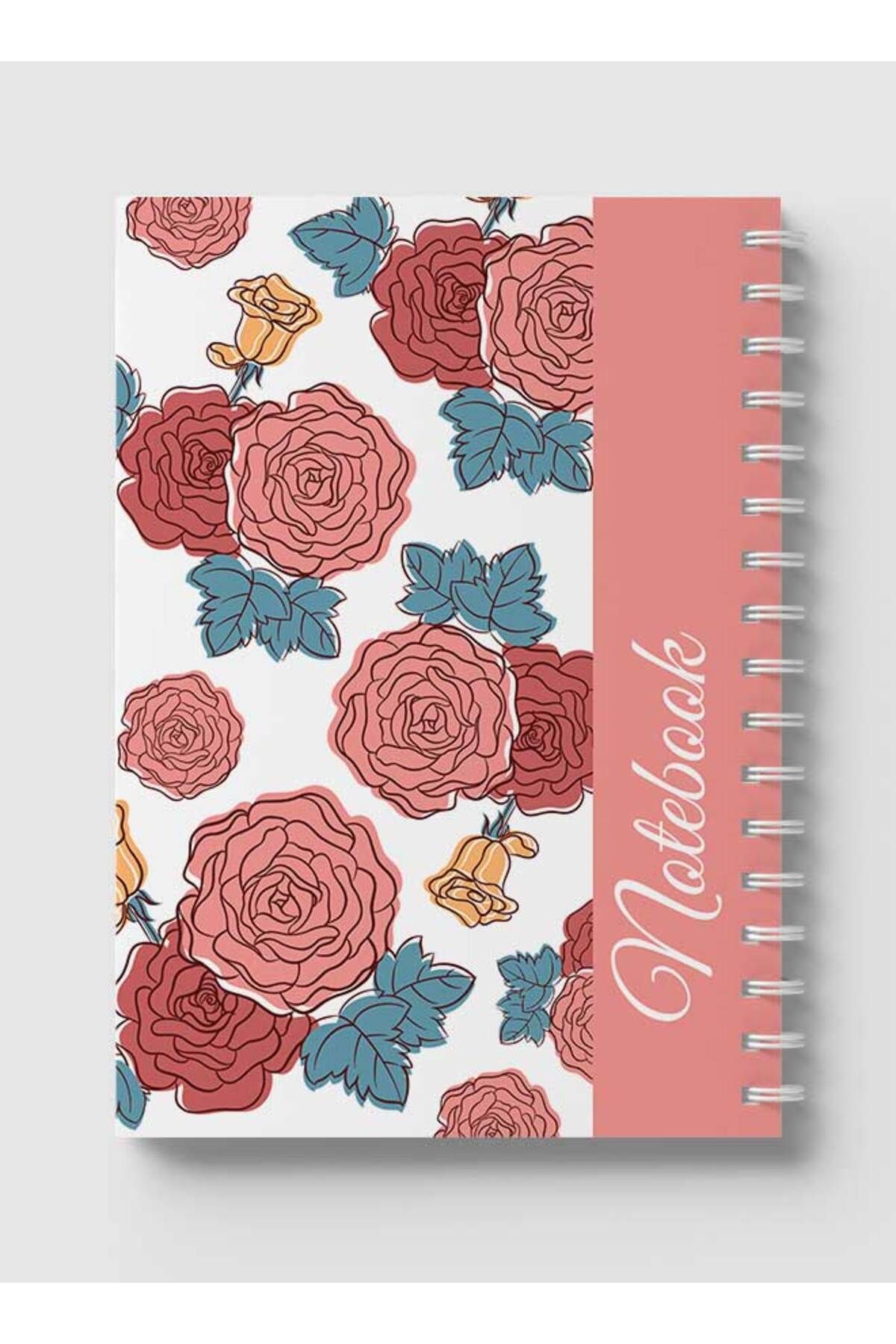 LOWHA-Spiral Notebook with Front and Back Hard Covers Featuring Line Draft Flower Design 5