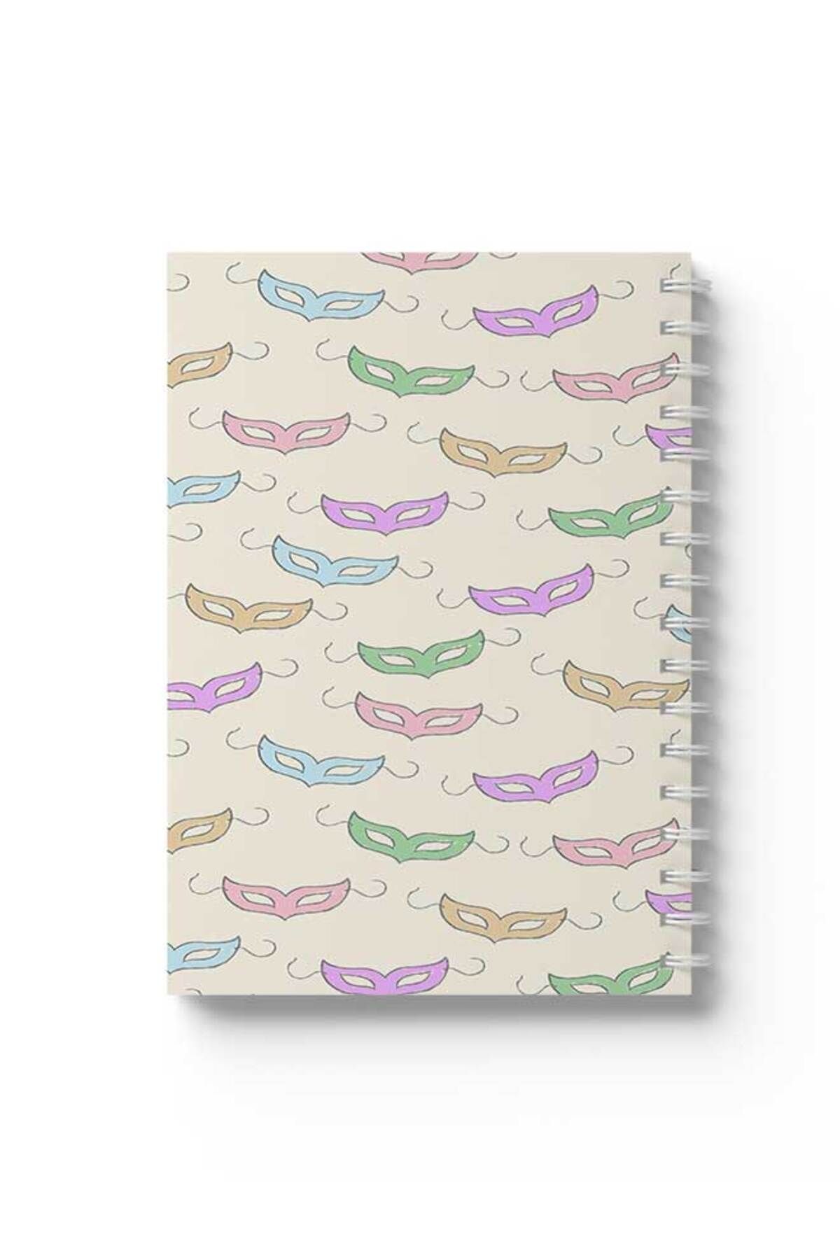 LOWHA-Spiral Notebook with Front and Back Hard Covers Featuring Masks Design 1