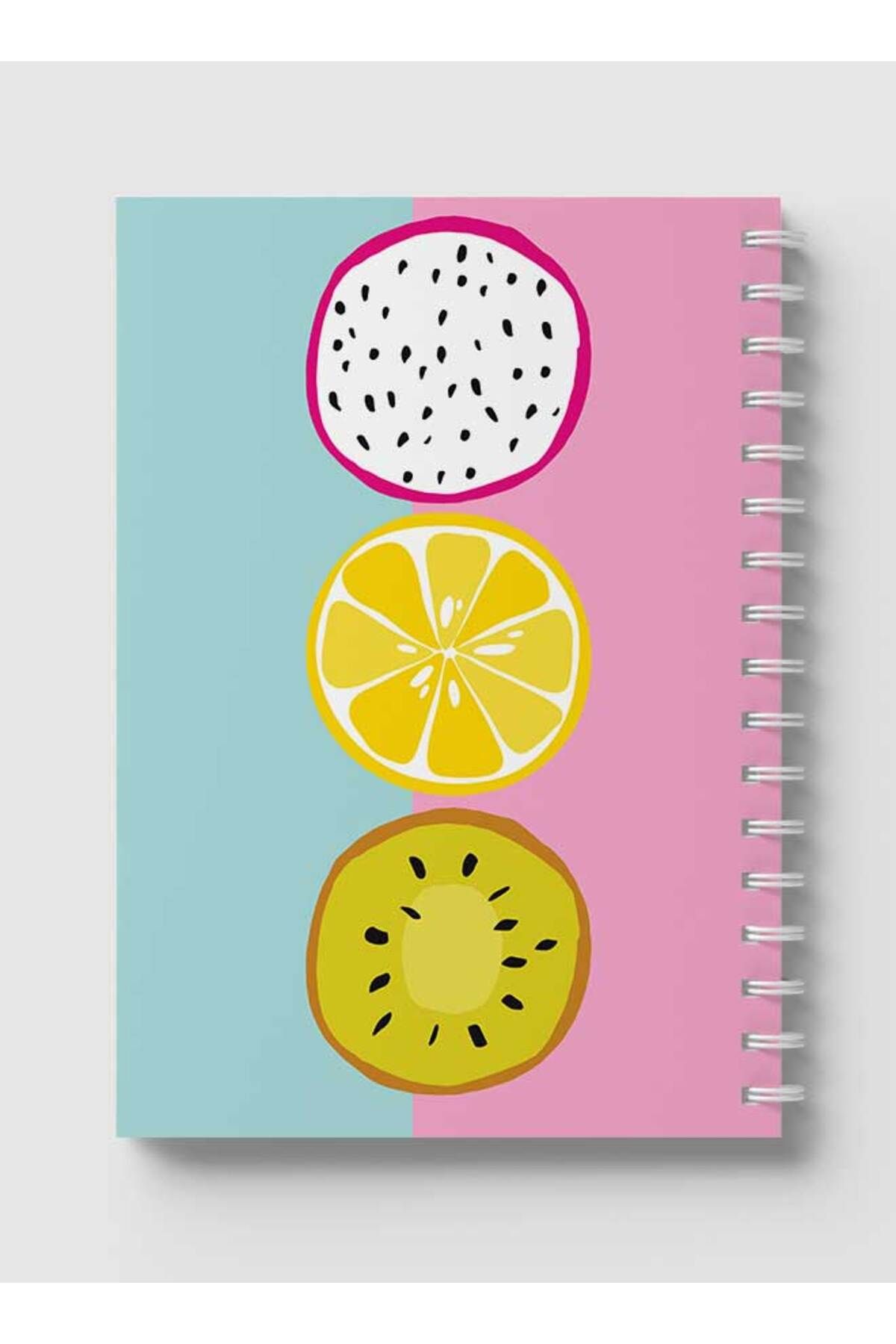 LOWHA-Spiral Notebook with Front and Back Hard Covers Featuring Dragon Fruit Lemon Kiwi Slice Design 5