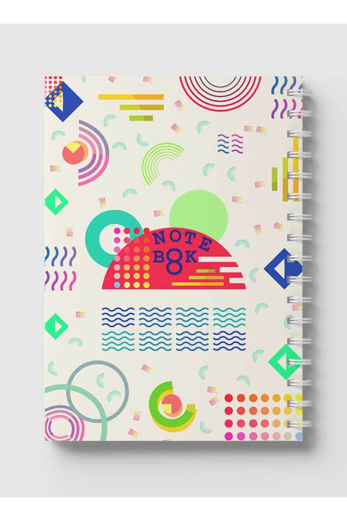 LOWHA-Spiral Notebook with Front and Back Hard Covers Featuring Memphis Geometric Design 5