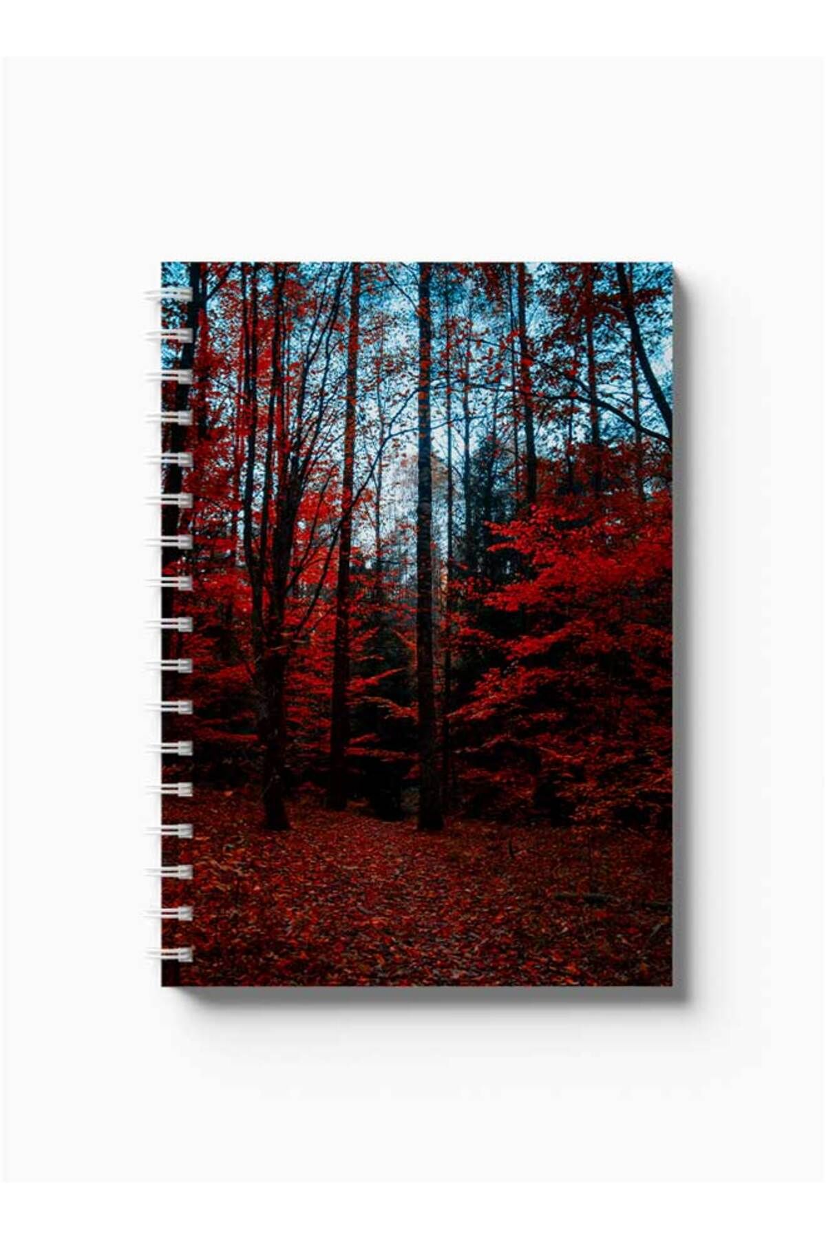 LOWHA-Spiral Notebook with Front and Back Hard Covers Featuring Red Woods Design 5