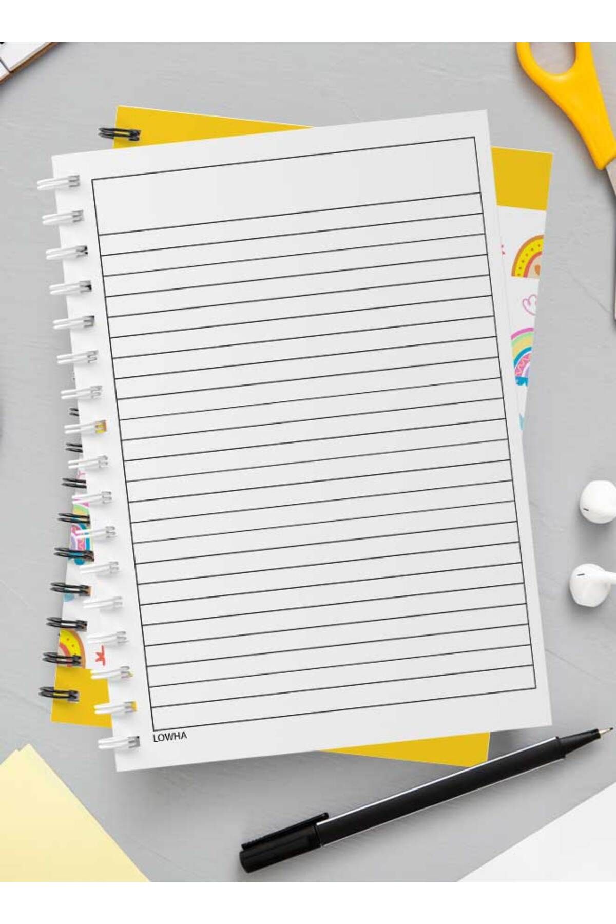 LOWHA-Spiral Notebook with Front and Back Hard Covers Featuring Boho Rainbow Design 3