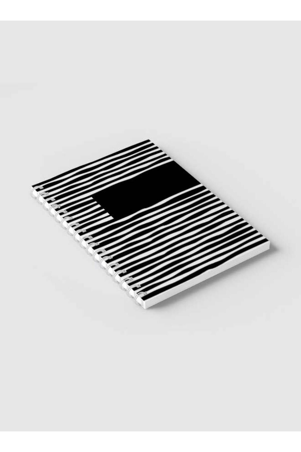 LOWHA-Spiral Notebook with Front and Back Hard Covers Featuring Flat Black & White Lines Design 2