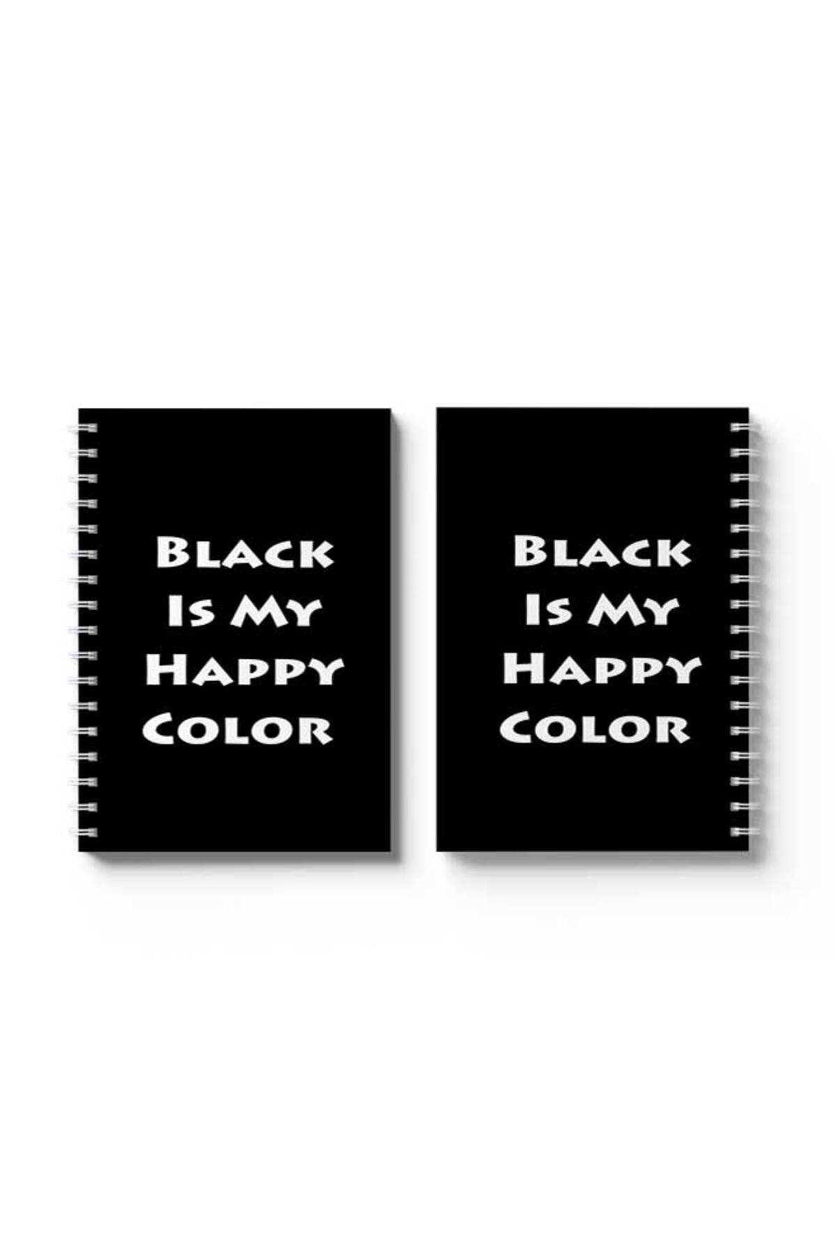 LOWHA-Spiral Notebook with Front and Back Hard Covers Featuring Black Is My Happy Colour Design 4