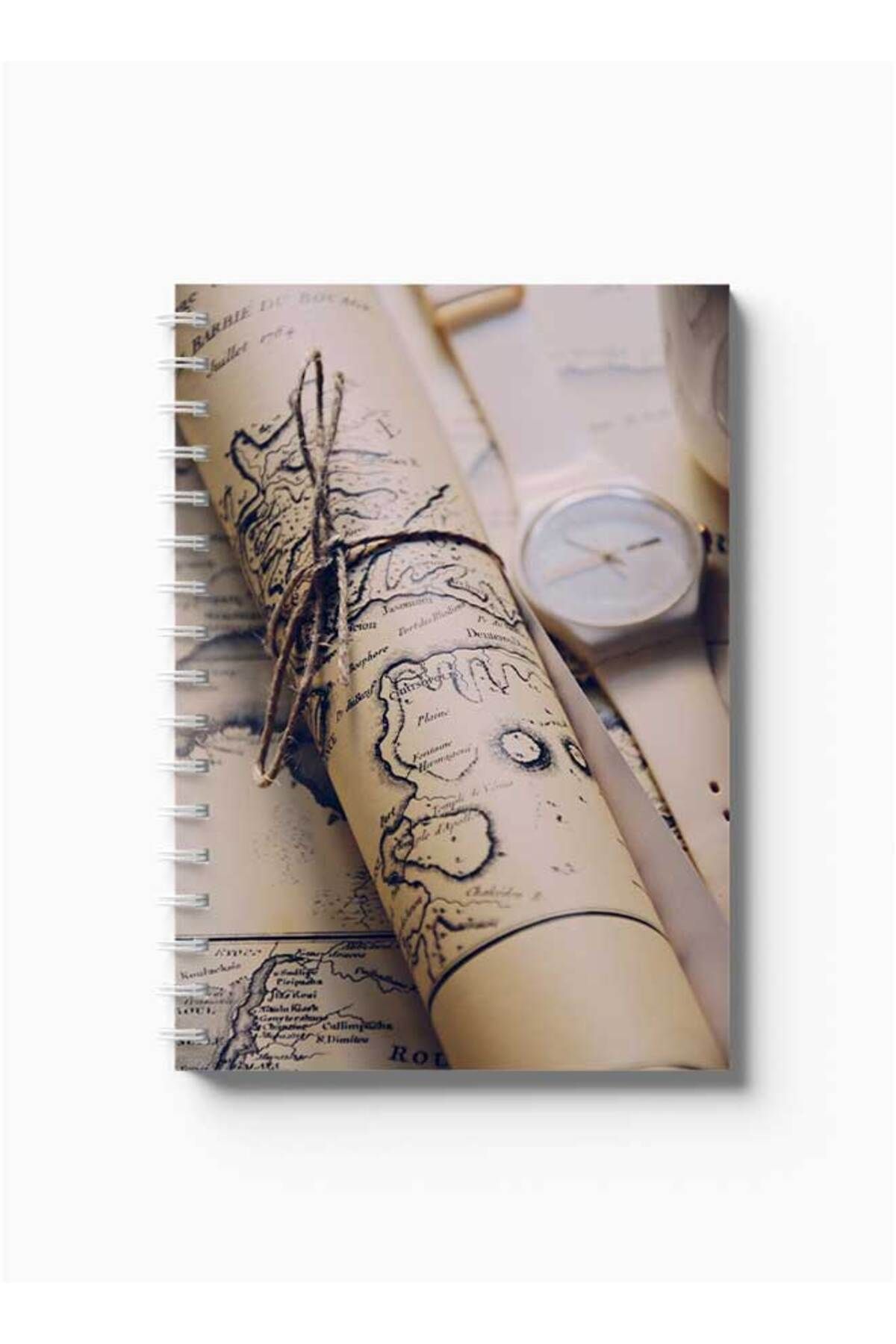 LOWHA-Spiral Notebook with Front and Back Hard Covers Featuring Old Map Design 5