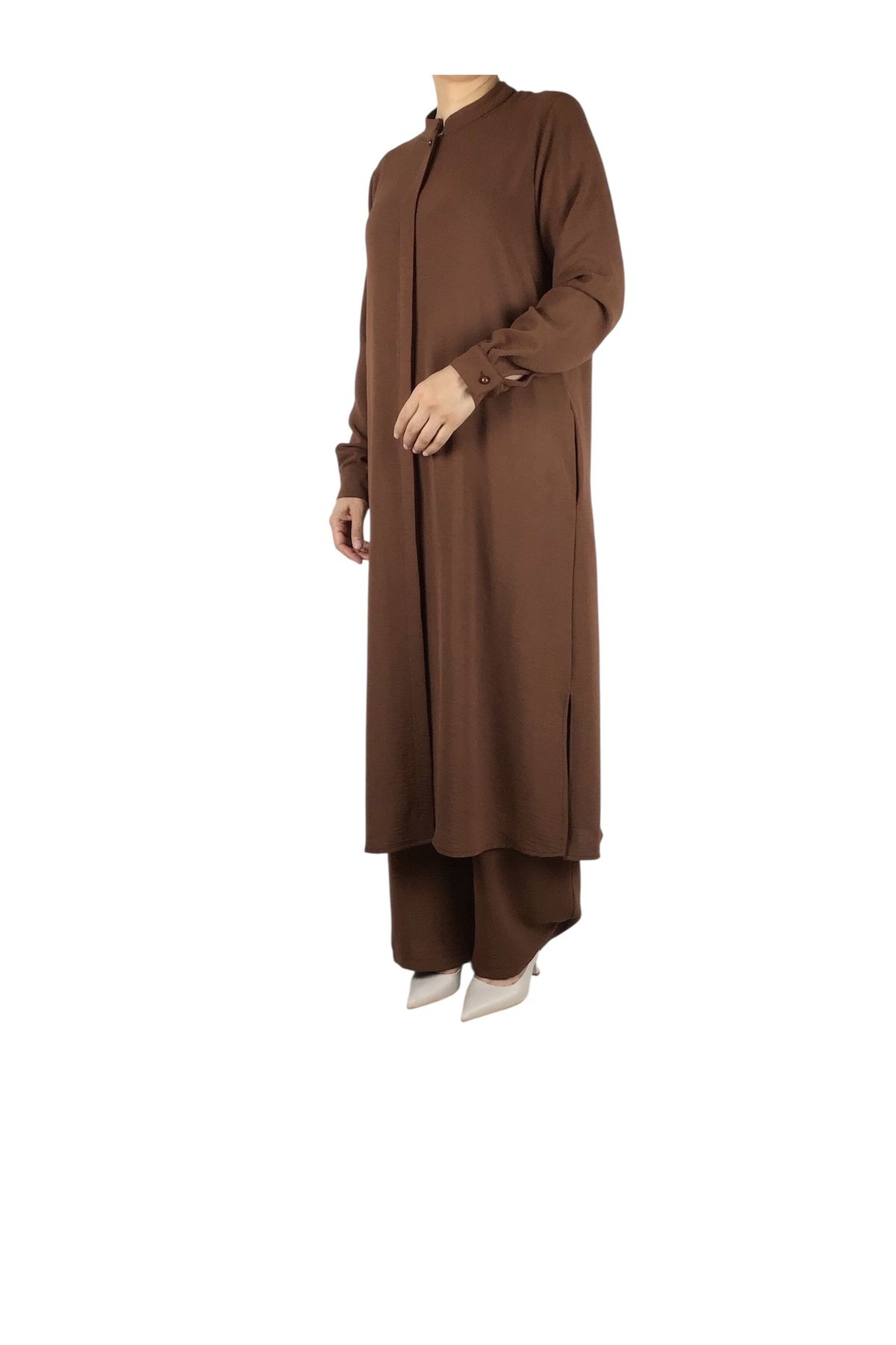 ECE GİYİM-Women's Judge Collar Tunic with Hidden Buttons on the Front and Hidden Pockets on the Sides with Pants with Elastic Waist 2