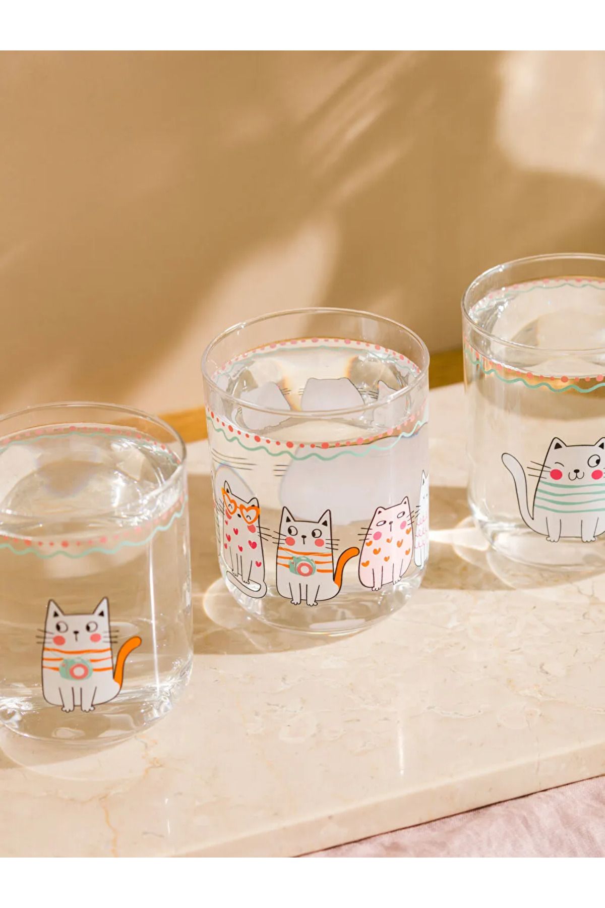 LC Waikiki-Lcw Home Mixed Cat Printed Glass Cup Set of 3 350 ml 3