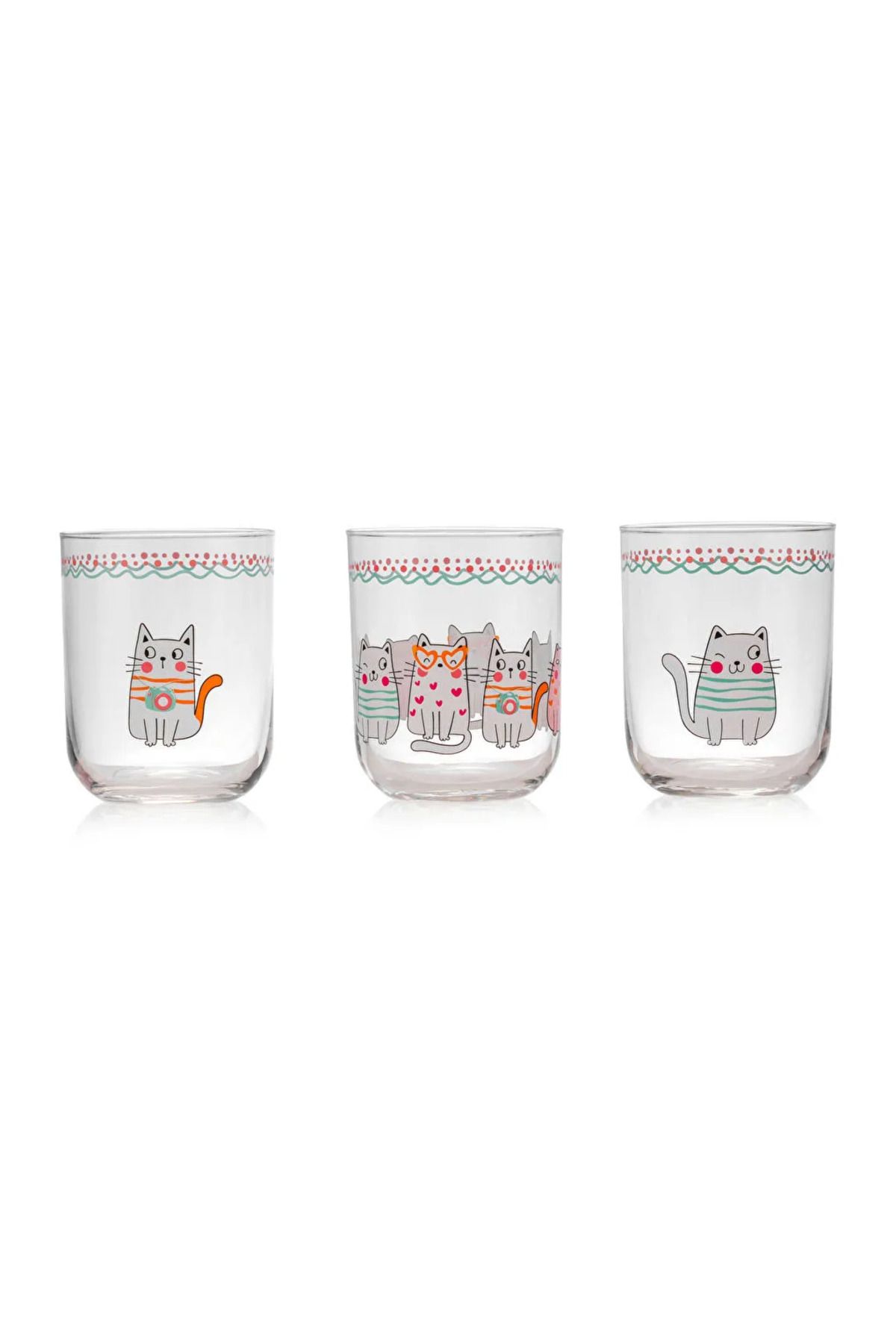 LC Waikiki-Lcw Home Mixed Cat Printed Glass Cup Set of 3 350 ml 5