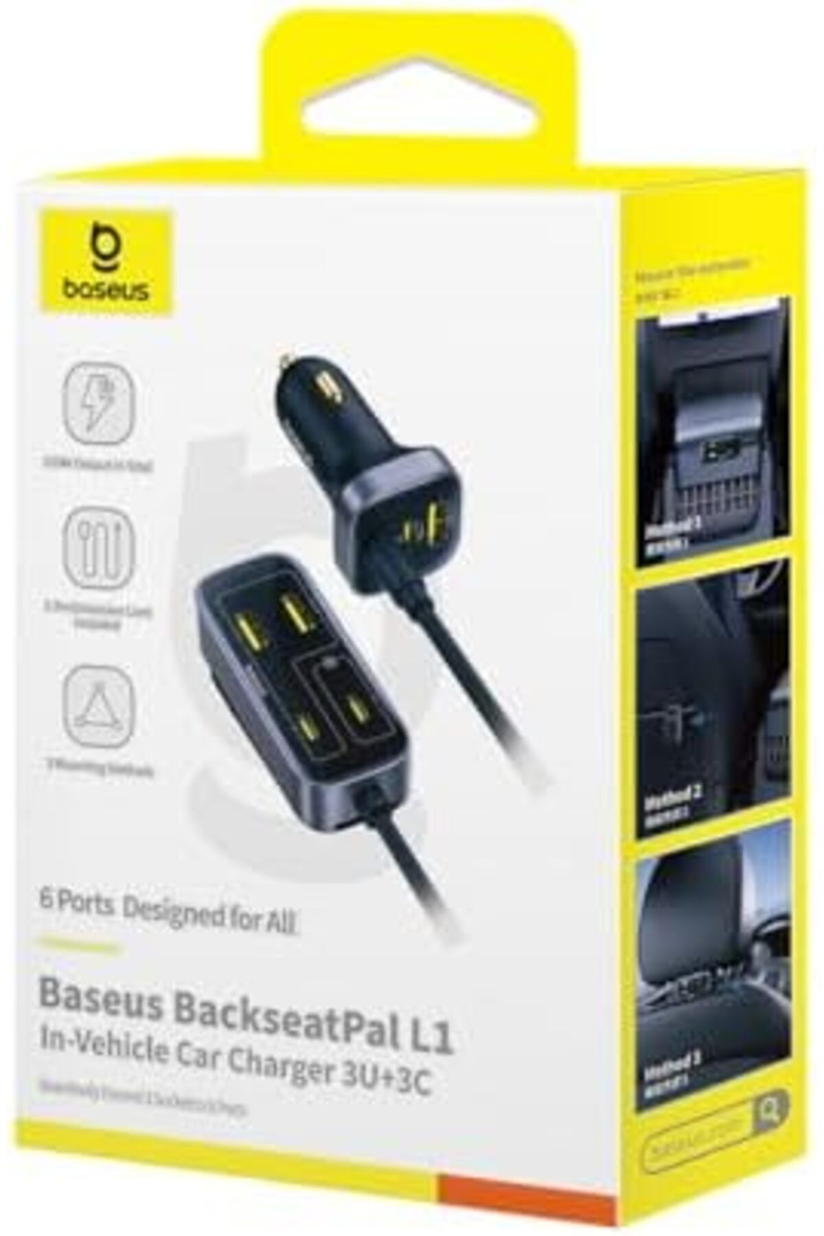 Baseus-Car Charger L1 with Back Seat Power, 110W, Black Cosmic 5