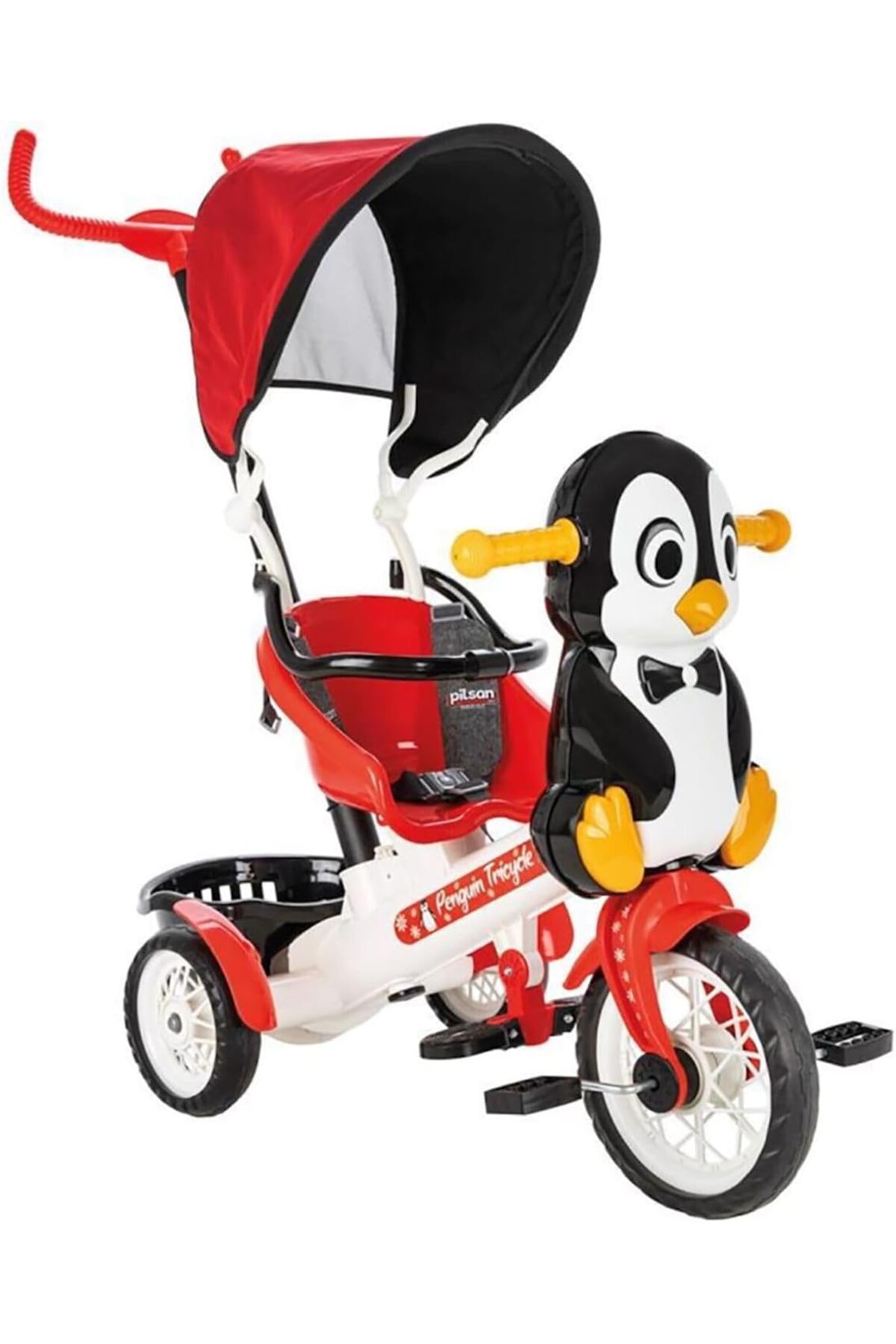 STOREMAX sellbuyst Penguen Kontrollü Bisiklet 07-178 Tenteli 3 Tekerlekli Ebeveyn Kontrollü, Kırmızı tre
