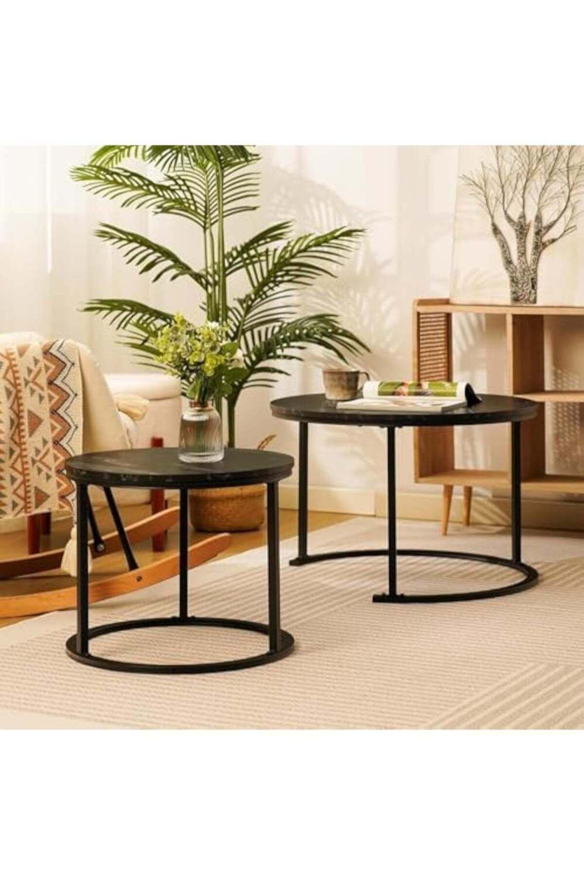 AGD-Nesting Coffee Table 2 Pack, 23.6" Round Coffee Table with Wooden Top and Durable Steel Frame, Indus 1