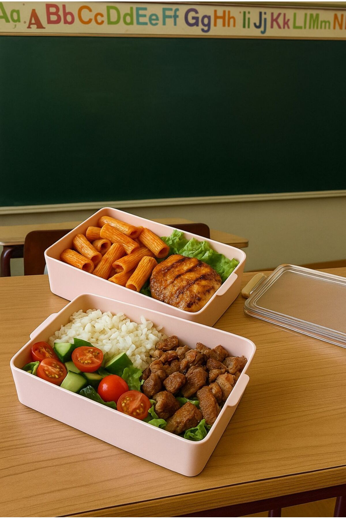 Bayev-Layers Pink 2 Tier Storage Container Lunch Box with Fork and Spoon - Lunch Box with Nutrition Compartments 3