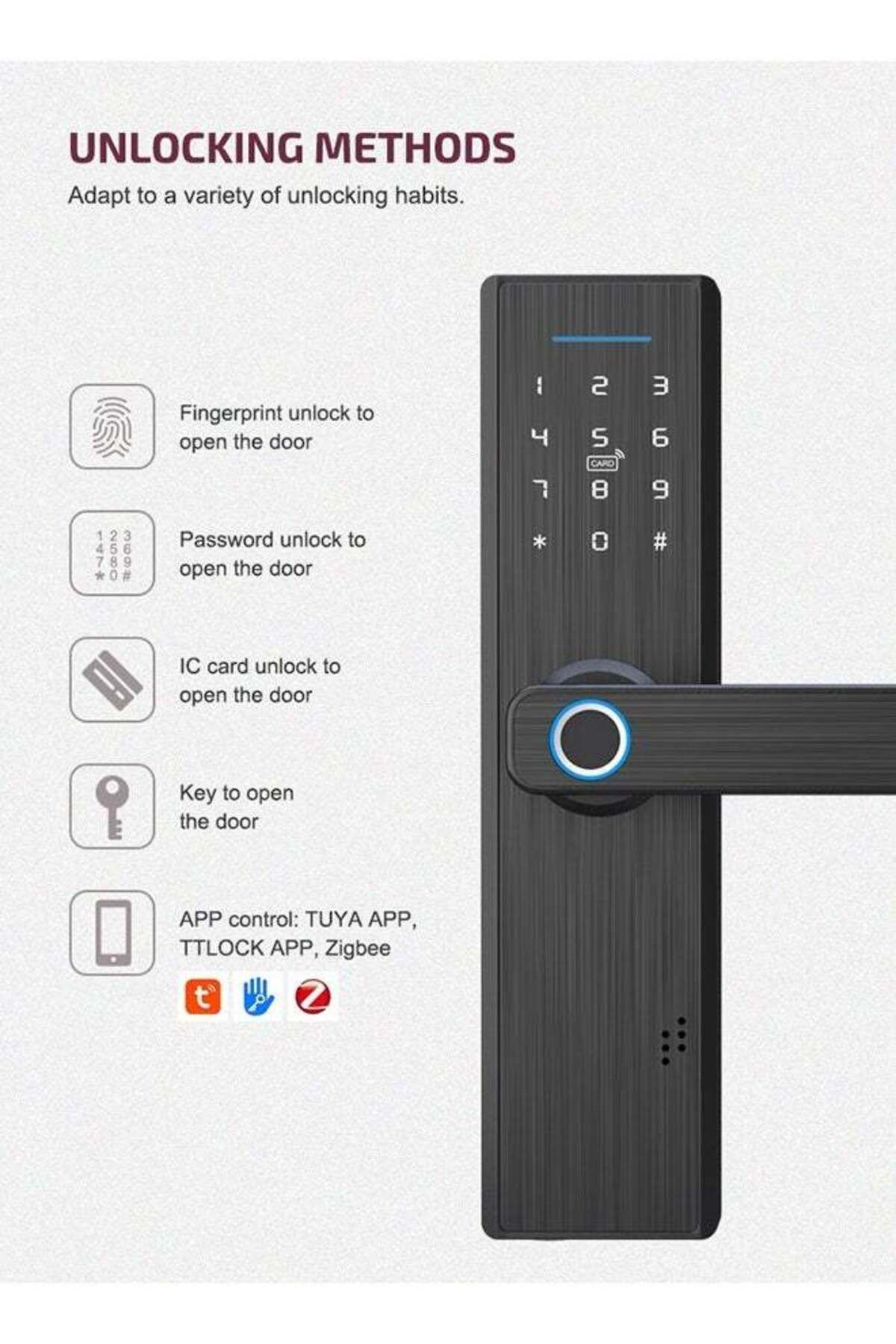 Saharaz-5 IN 1 Double Bolt Smart Door Lock,SupportSmart Home System,With Fingerprint and Code,for Home 5
