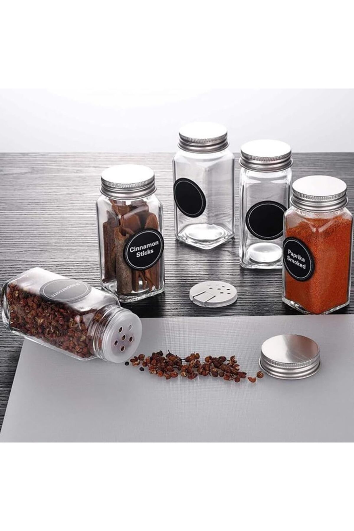 COOYA-24 Glass Spice Jars with Labels-Empty Square Spice Containers,Three Kinds of Lids & Airtight Metal 7