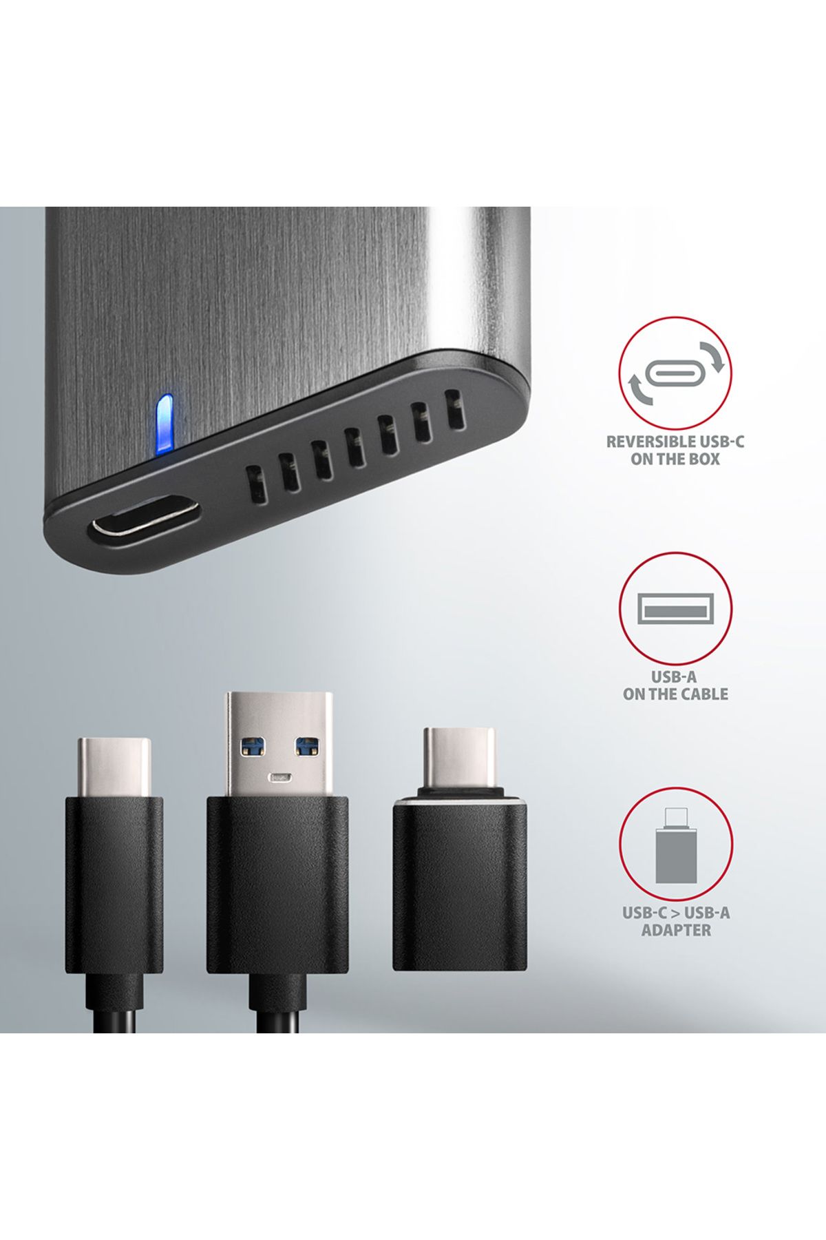 Axagon-External USB-C 3.2 Gen 2 metal box for M.2 NVMe & SATA SSD disks 6