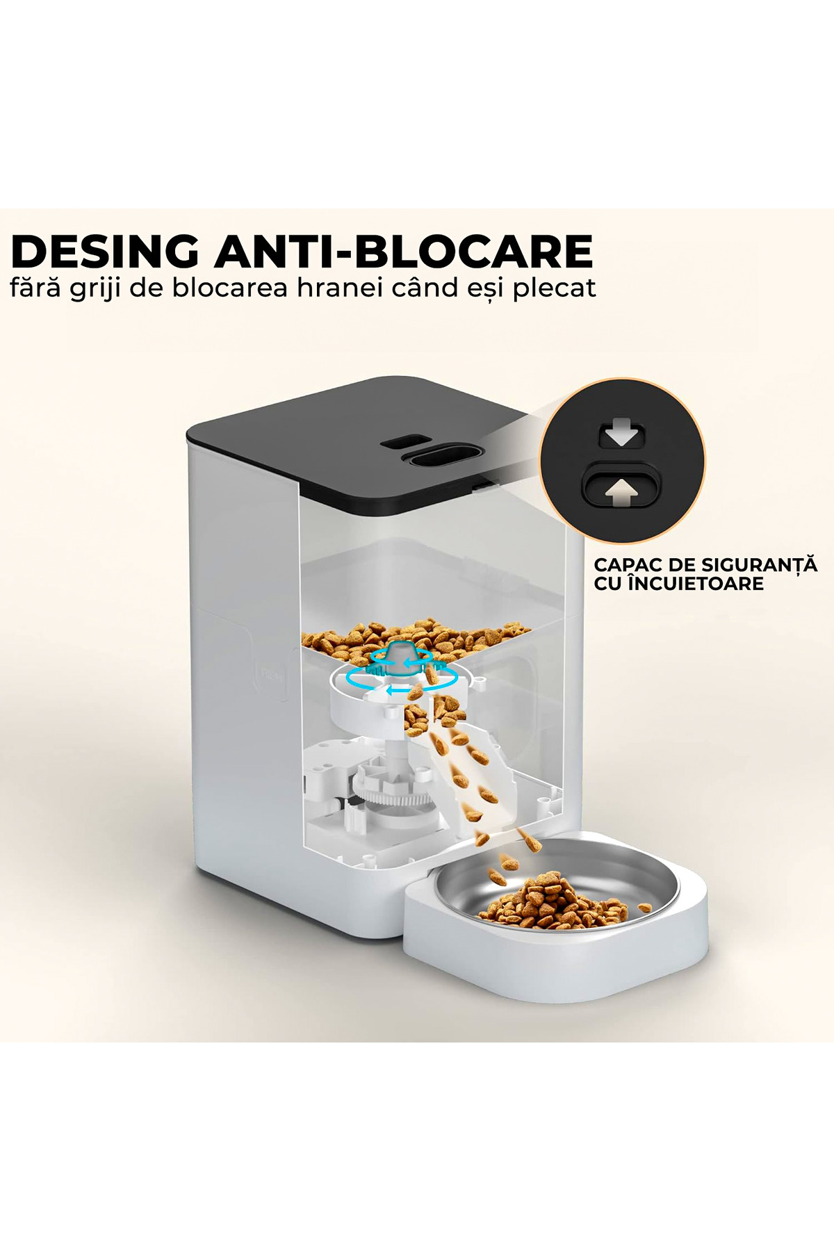 Elindor-Hrănitor automat pentru câini și pisici, cu funcție de setare a intervalului de hrănire, capacitate 4L, alb 3