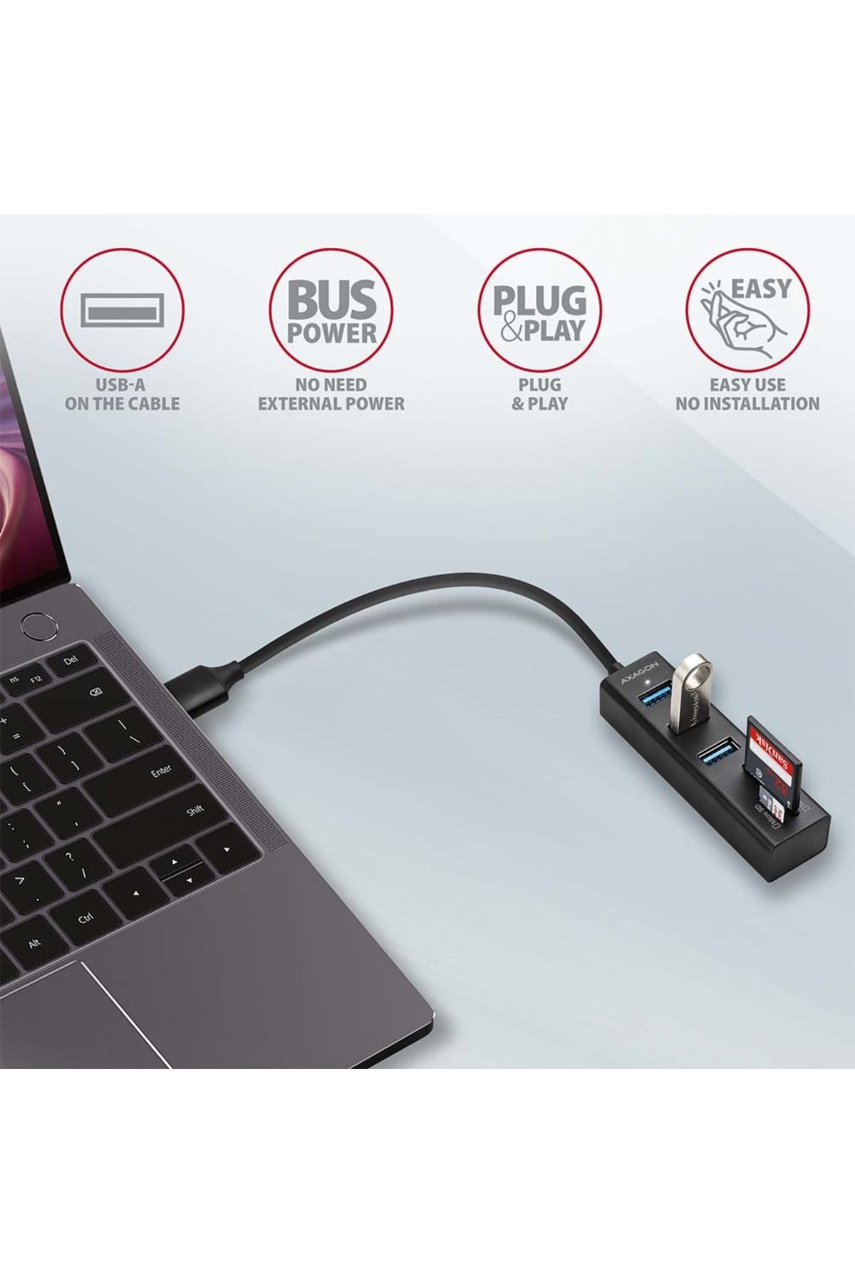 Axagon-SuperSpeed USB-A Hub and Card Reader | HMA-CR3A 4