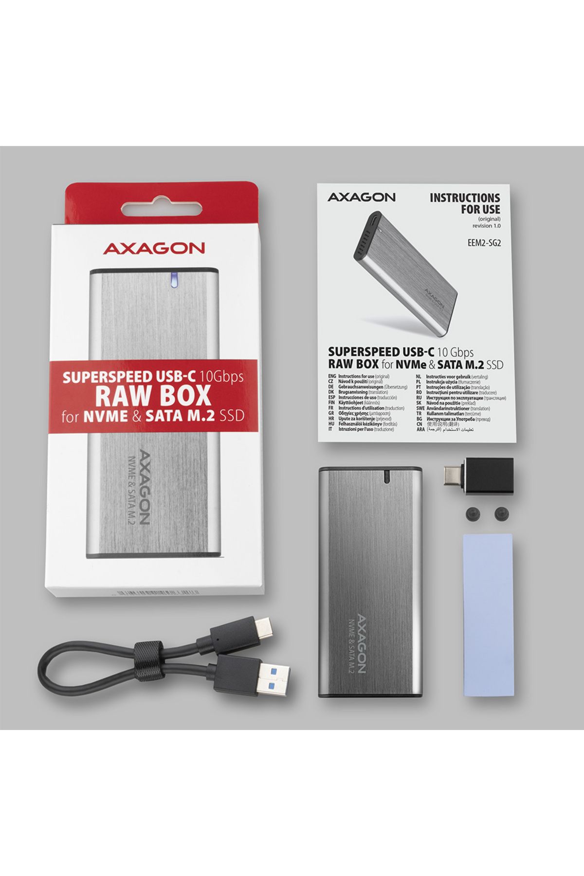 Axagon-External USB-C 3.2 Gen 2 metal box for M.2 NVMe & SATA SSD disks 11