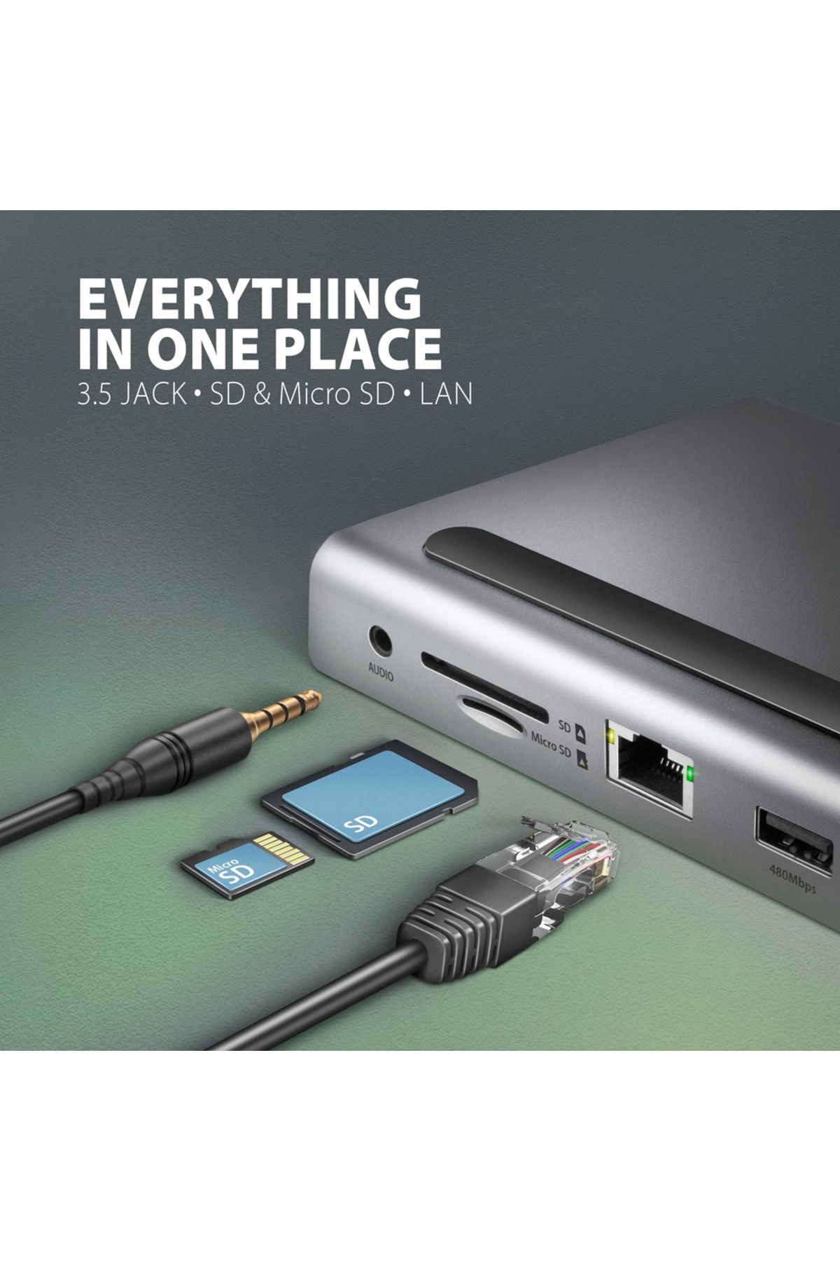 Axagon-USB-C 5Gbps TRIPLE 4K DISPLAY 11in1 Hub | HMC-4KX3 6