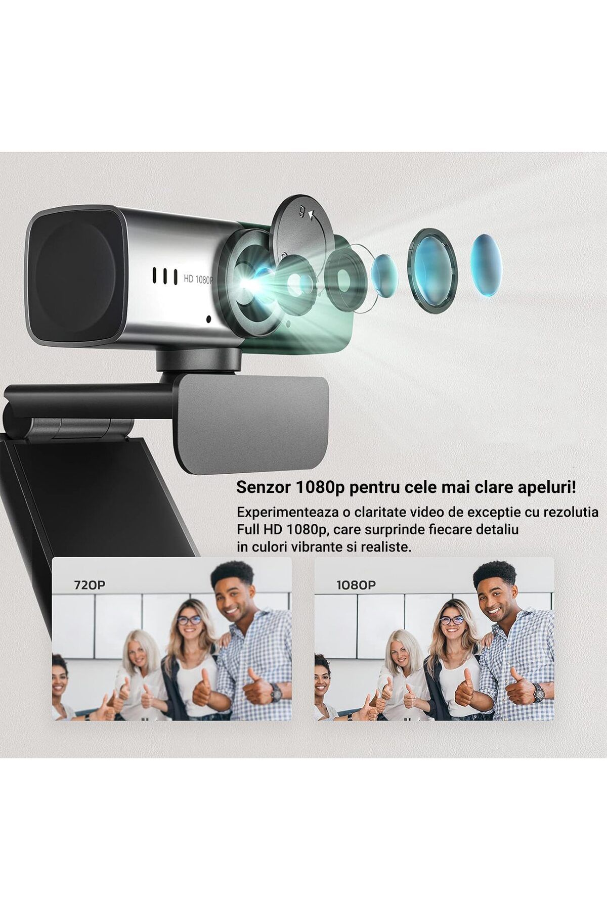 WowStep-Camera Web, 1080p 30fps, Auto-Focus, 360 Grade, Microfon Reducere Zgomot, USB, Trepied 3