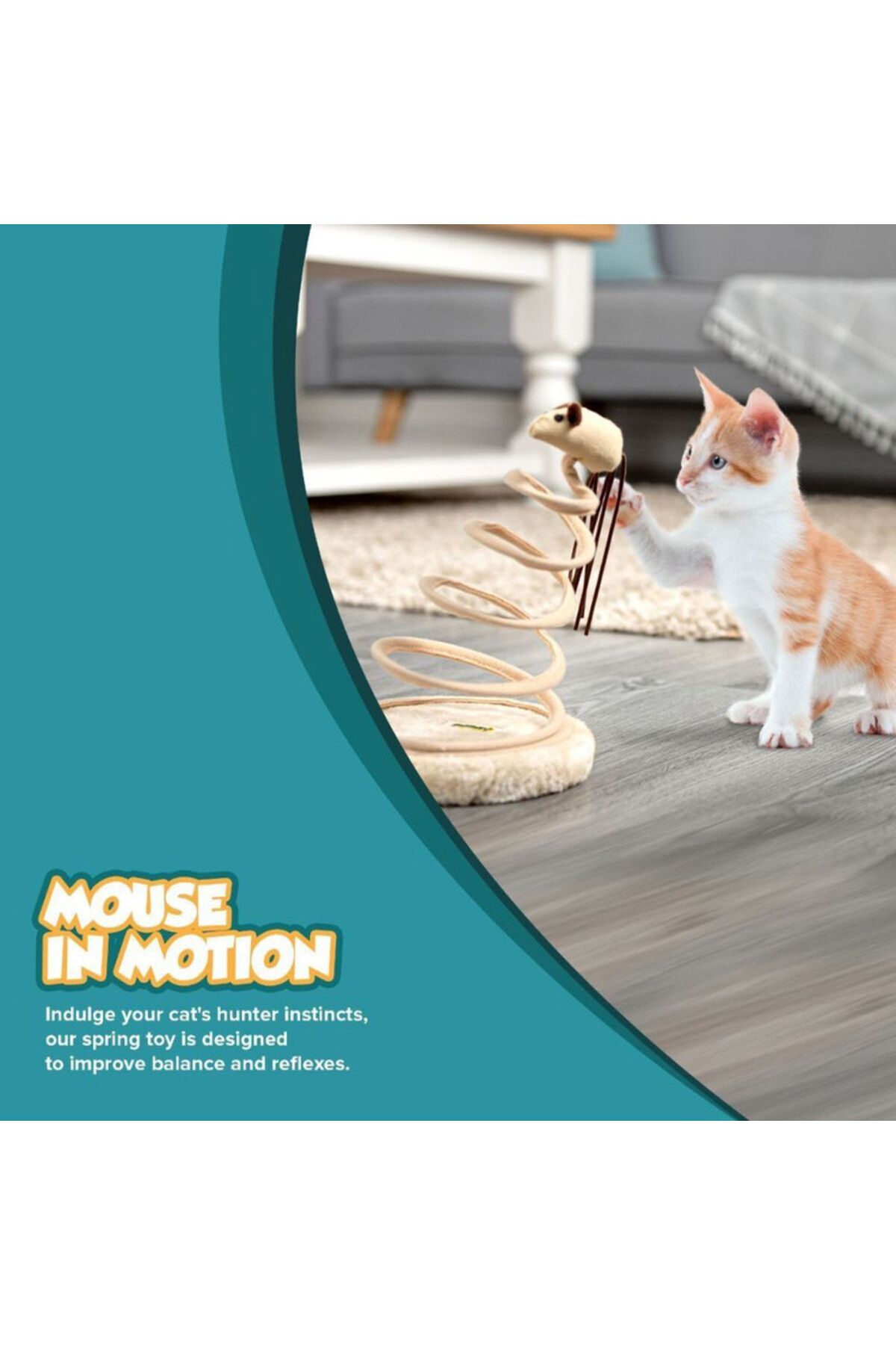 Mercaton-Interactive toy for kittens, Claw sharpener, Mouse with long tail model, 15 x 23 cm, Beige 7