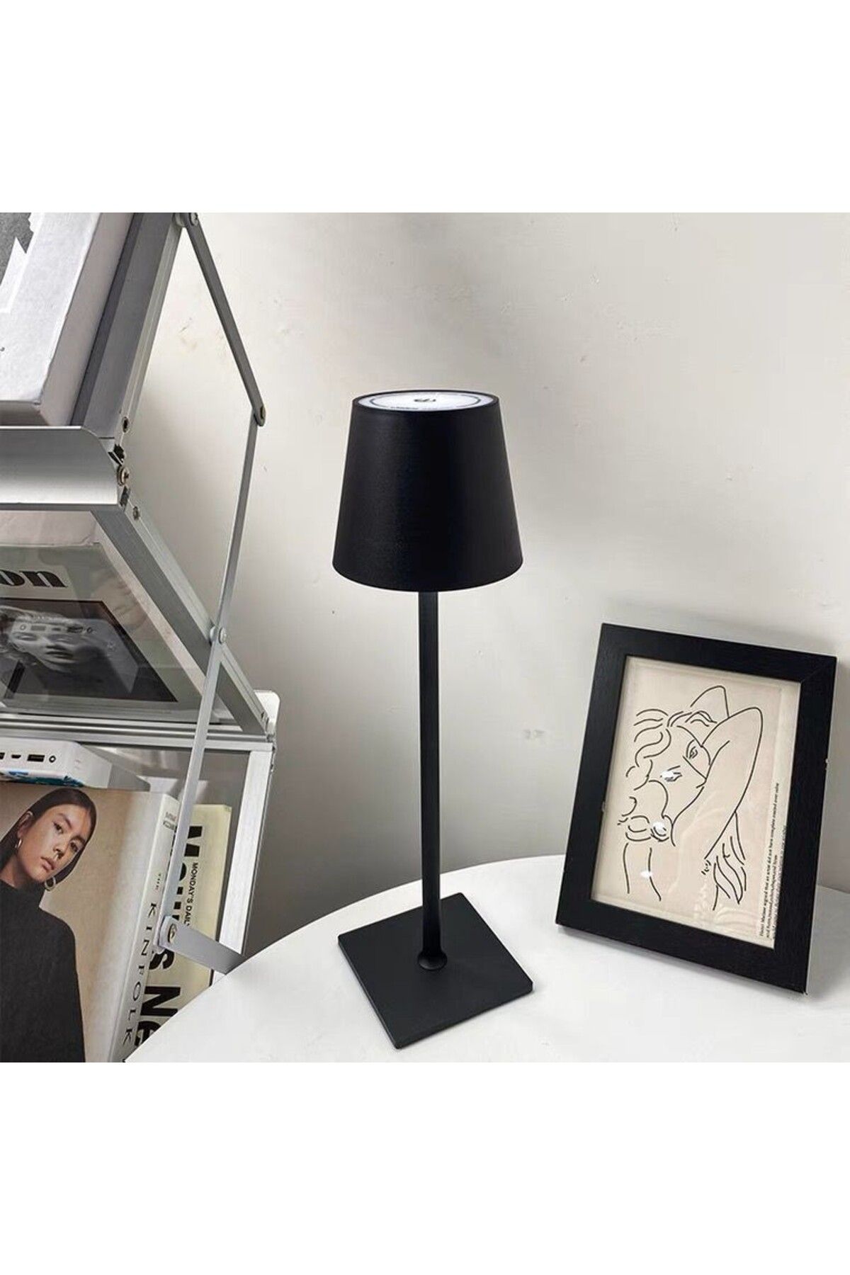 Tescomak-Rechargeable touch LED table lamp with telescopic rod, black 6