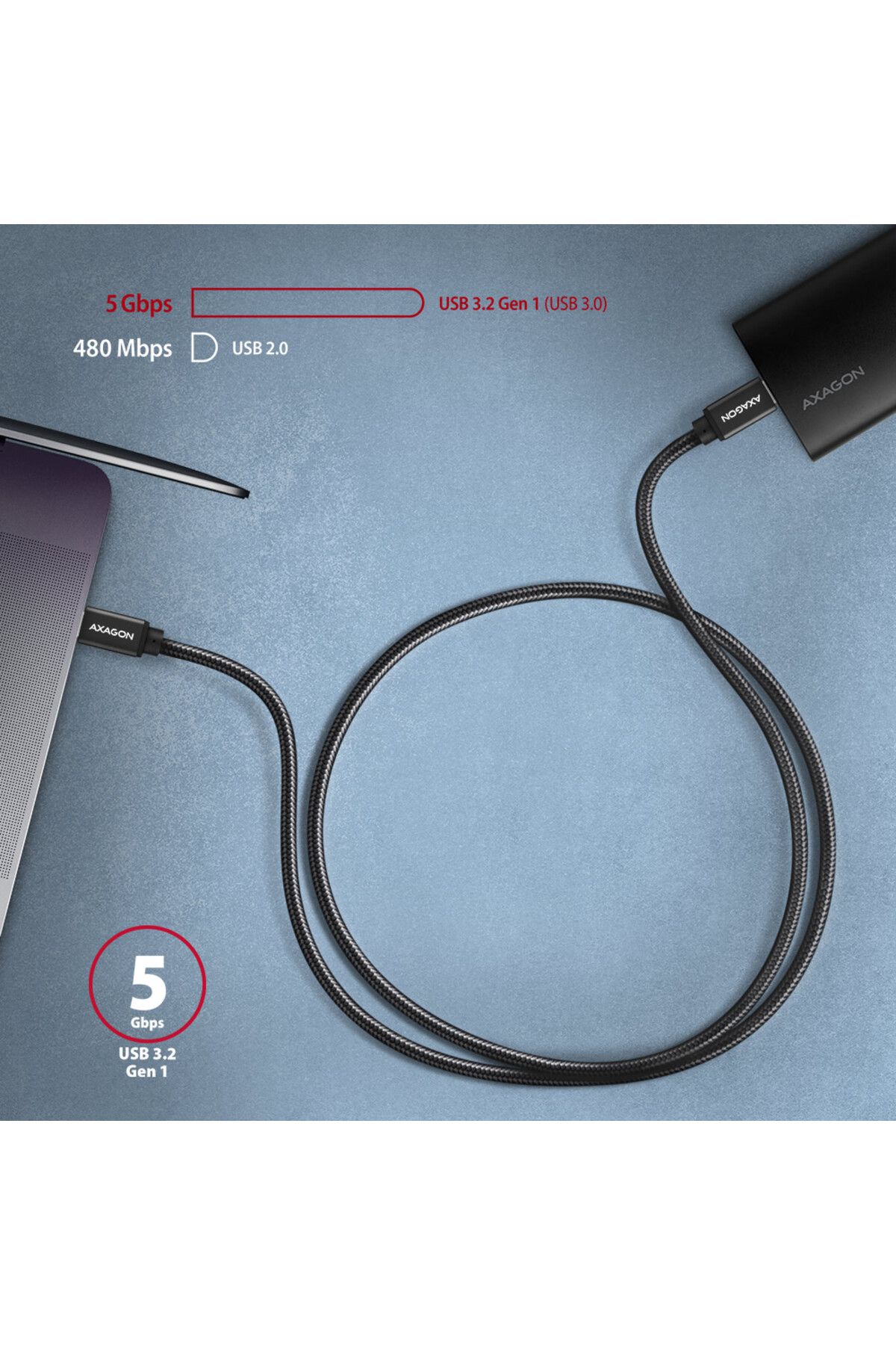 Axagon-Cablu USB 3.2 Gen 1 pentru date și încărcare, 1 m | BUCM3-CM10AB | USB Tip C - USB Tip C 6