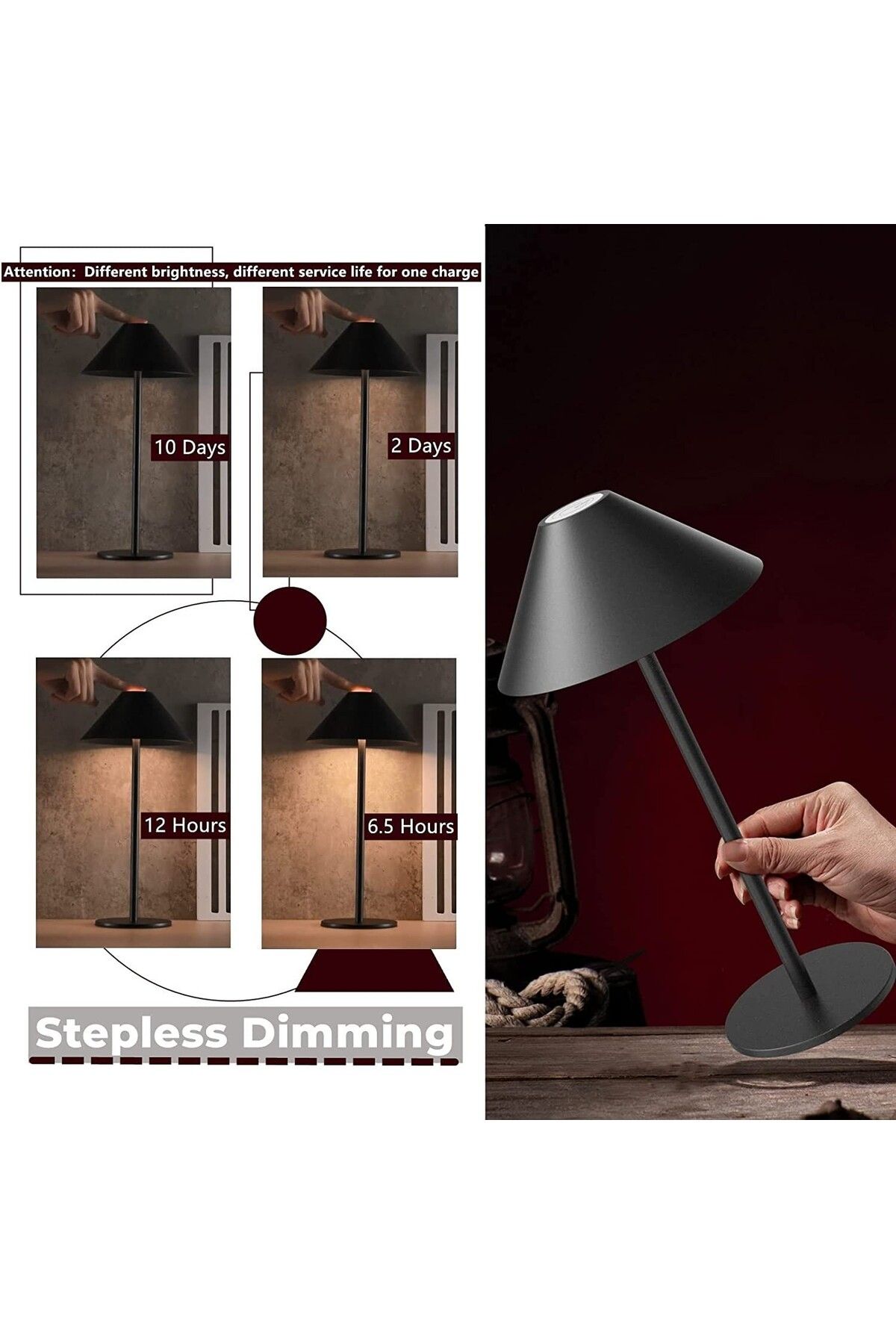 Tescomak-Rechargeable touch led table lamp, 3 brown color temperatures 5