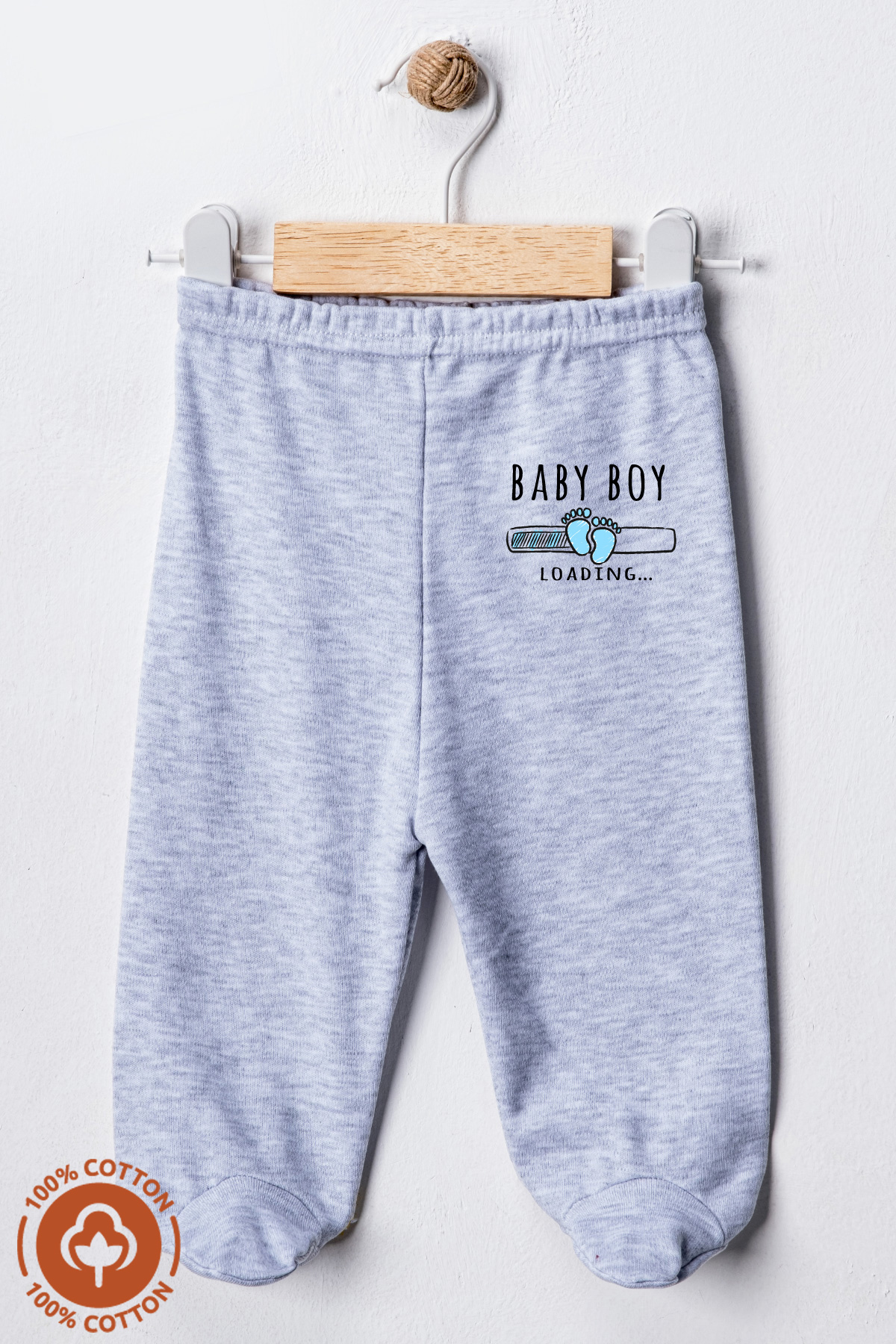 miniel organic Erkek Bebek Penye Organik Pamuklu Baby Boy Baskılı 0-6 Ay Patikli Bebek Tek Alt 3'lü Set fotoğrafı 3 (önizleme)