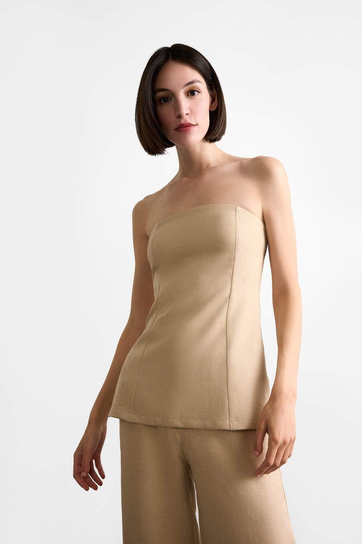 DeFacto-Body Hugging Strapless Basic Plain Blouse F7979Ax25Sm 3