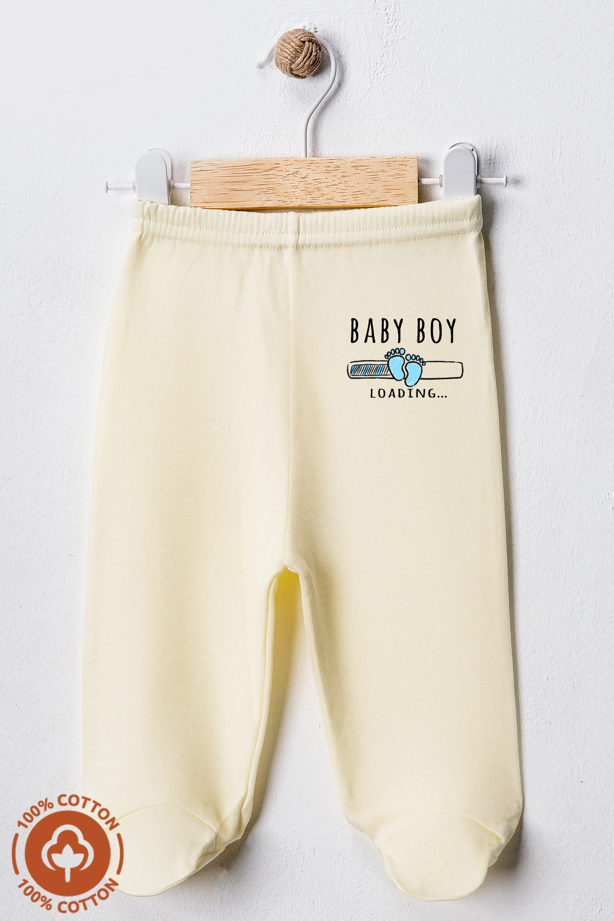 miniel organic Erkek Bebek Penye Organik Pamuklu Baby Boy Baskılı 0-6 Ay Patikli Bebek Tek Alt 3'lü Set fotoğrafı 2 (önizleme)