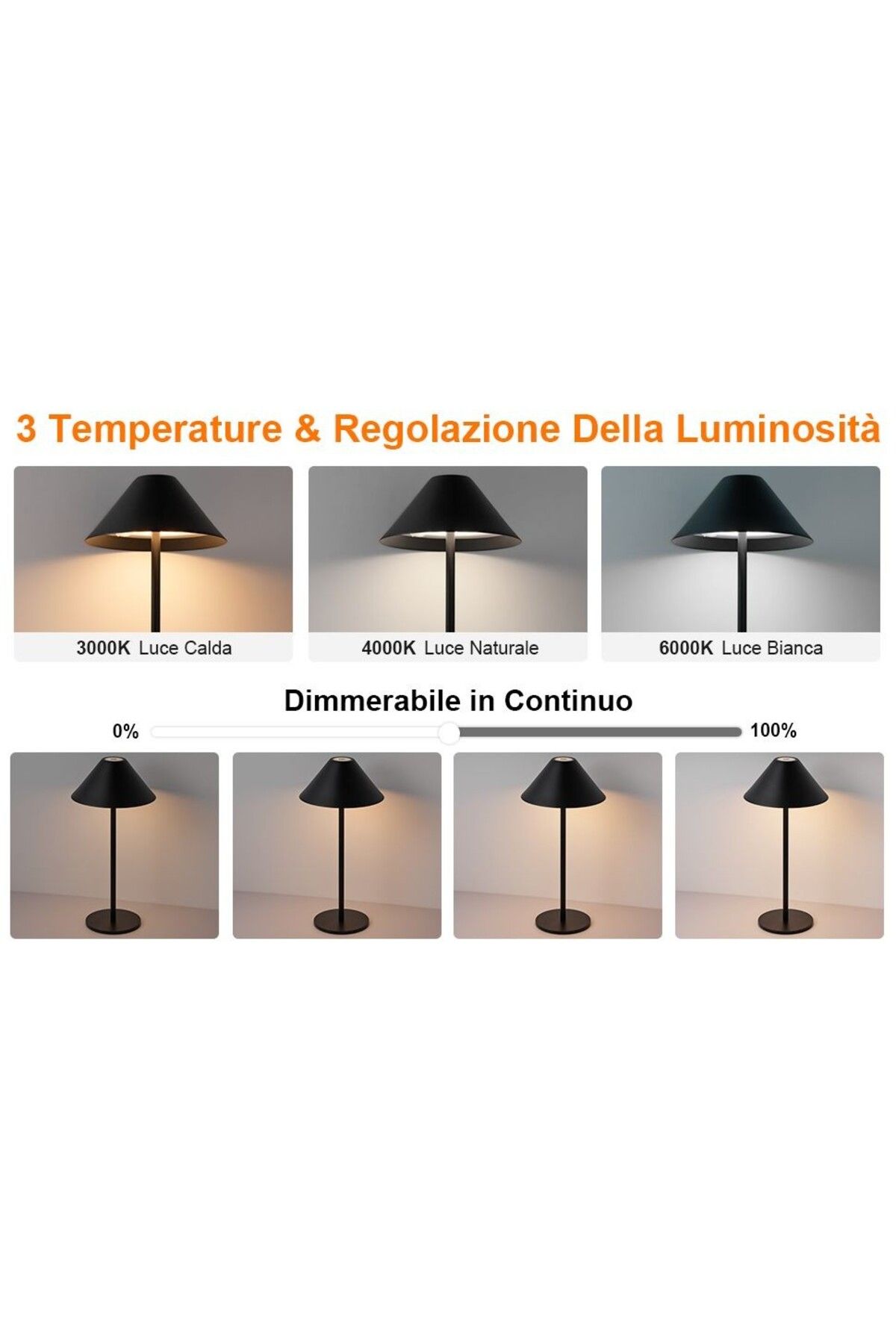 Tescomak-Rechargeable touch led table lamp, 3 brown color temperatures 3