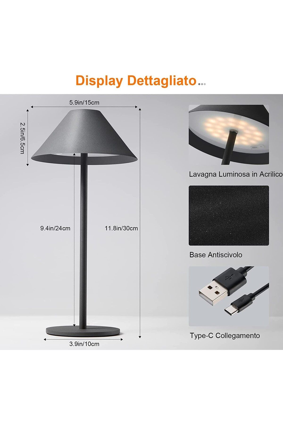 Tescomak-Rechargeable touch led table lamp, 3 brown color temperatures 9
