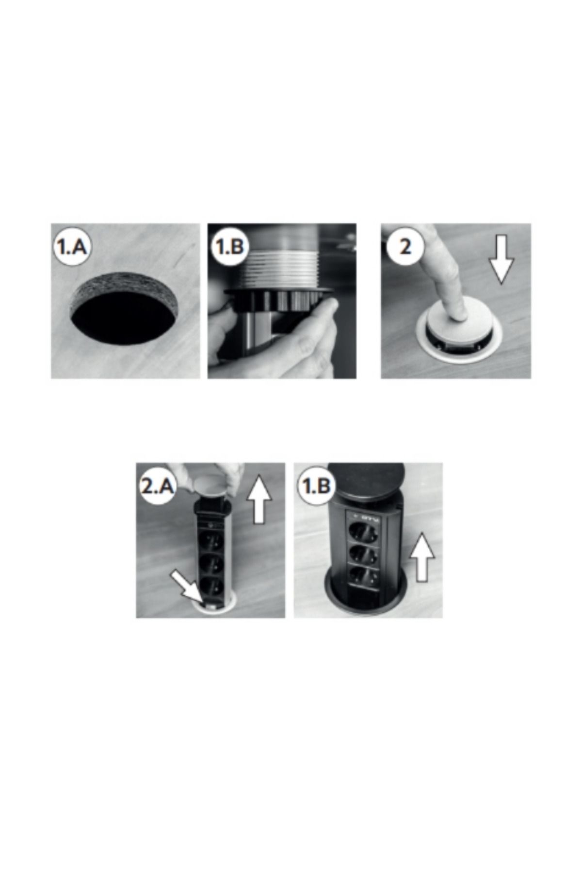 GTV-Retractable Built-in Socket Round,GTV,Diameter 60mm,3 Schuko Sockets,Cable 1.5,IP20,Max 3600W,Black 4